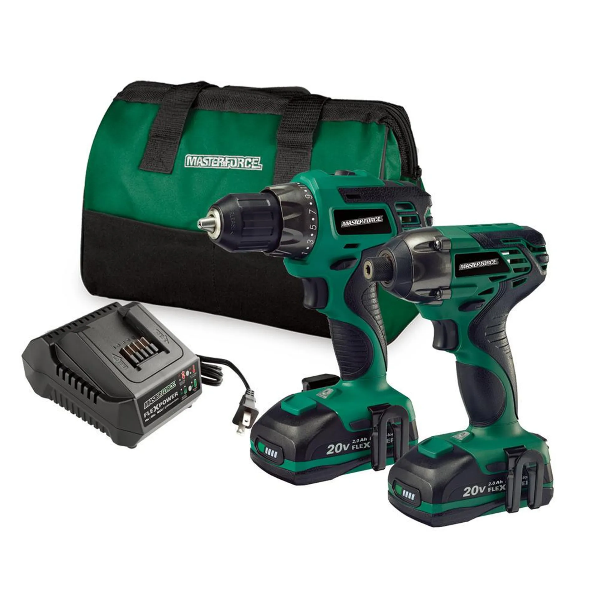 Masterforce® 20-Volt Cordless 1/2" Drill & 1/4" Impact Driver Combo Kit