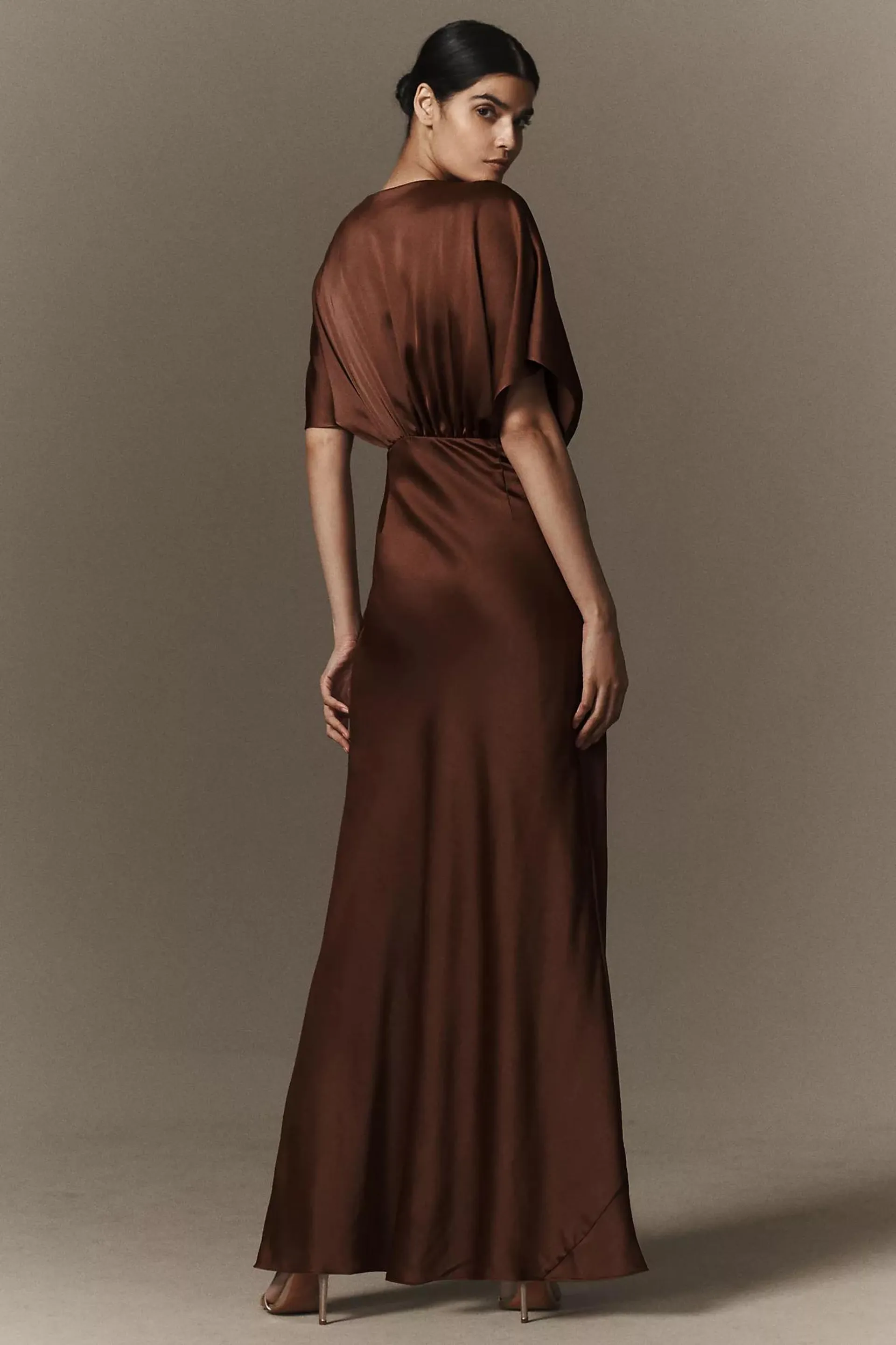 BHLDN Amelia Deep-V Satin Maxi Dress