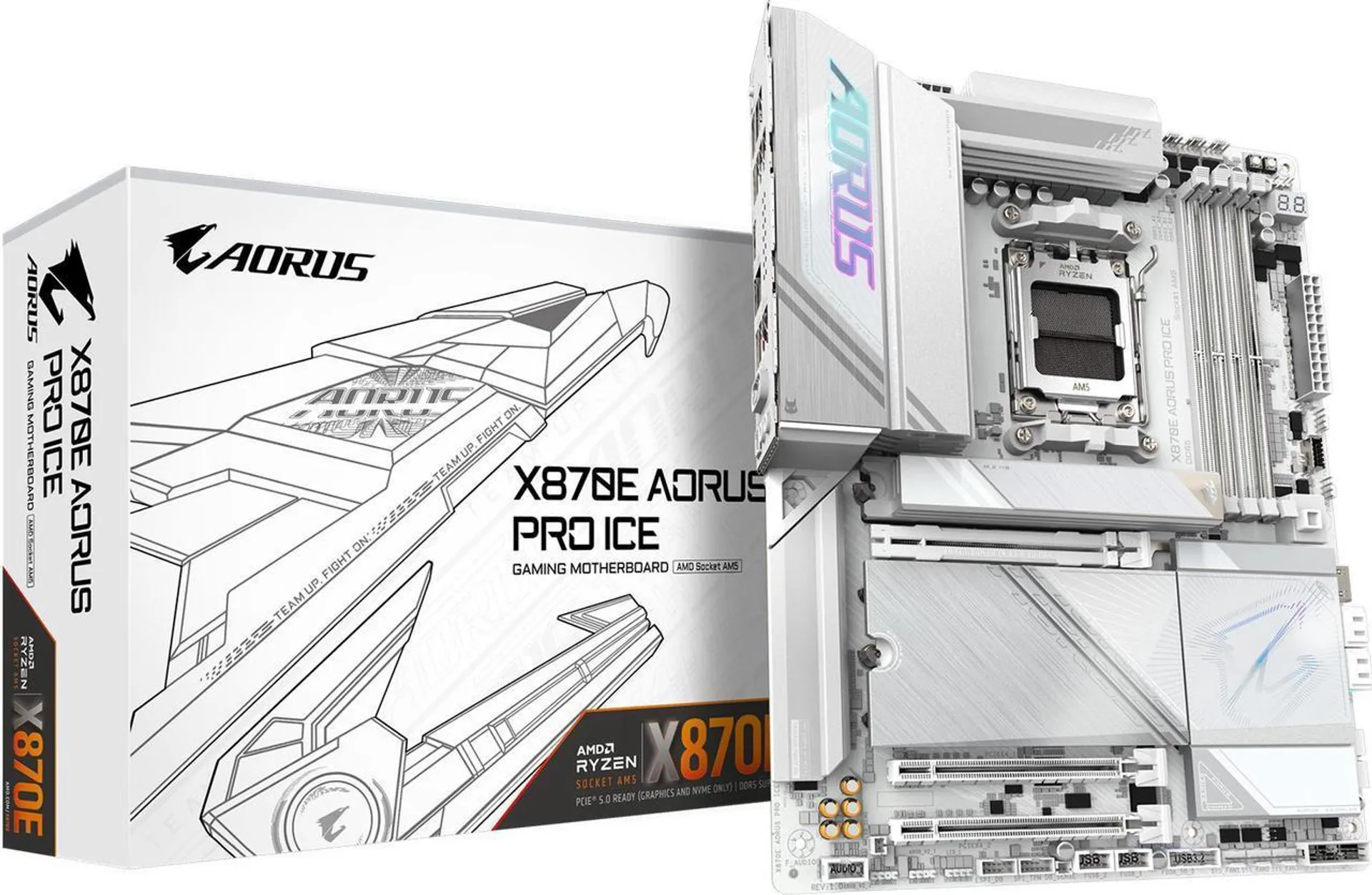 GIGABYTE X870E AORUS PRO ICE AM5 LGA 1718, ATX, DDR5, 4x M.2, PCIe 5.0, USB4, Wi-Fi 7, 2.5GbE LAN, EZ-Latch