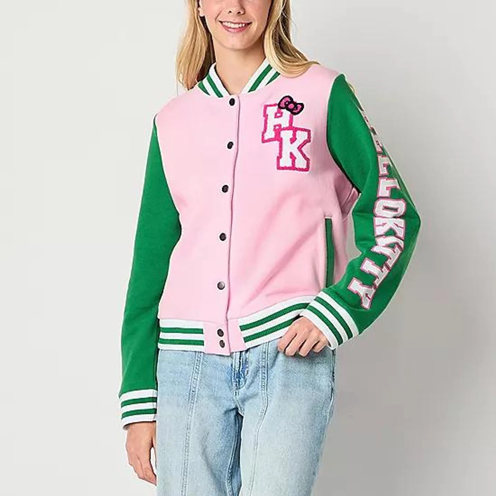 new! Hello Kitty And Frineds Varsity Lightweight Bomber Jacket Juniors