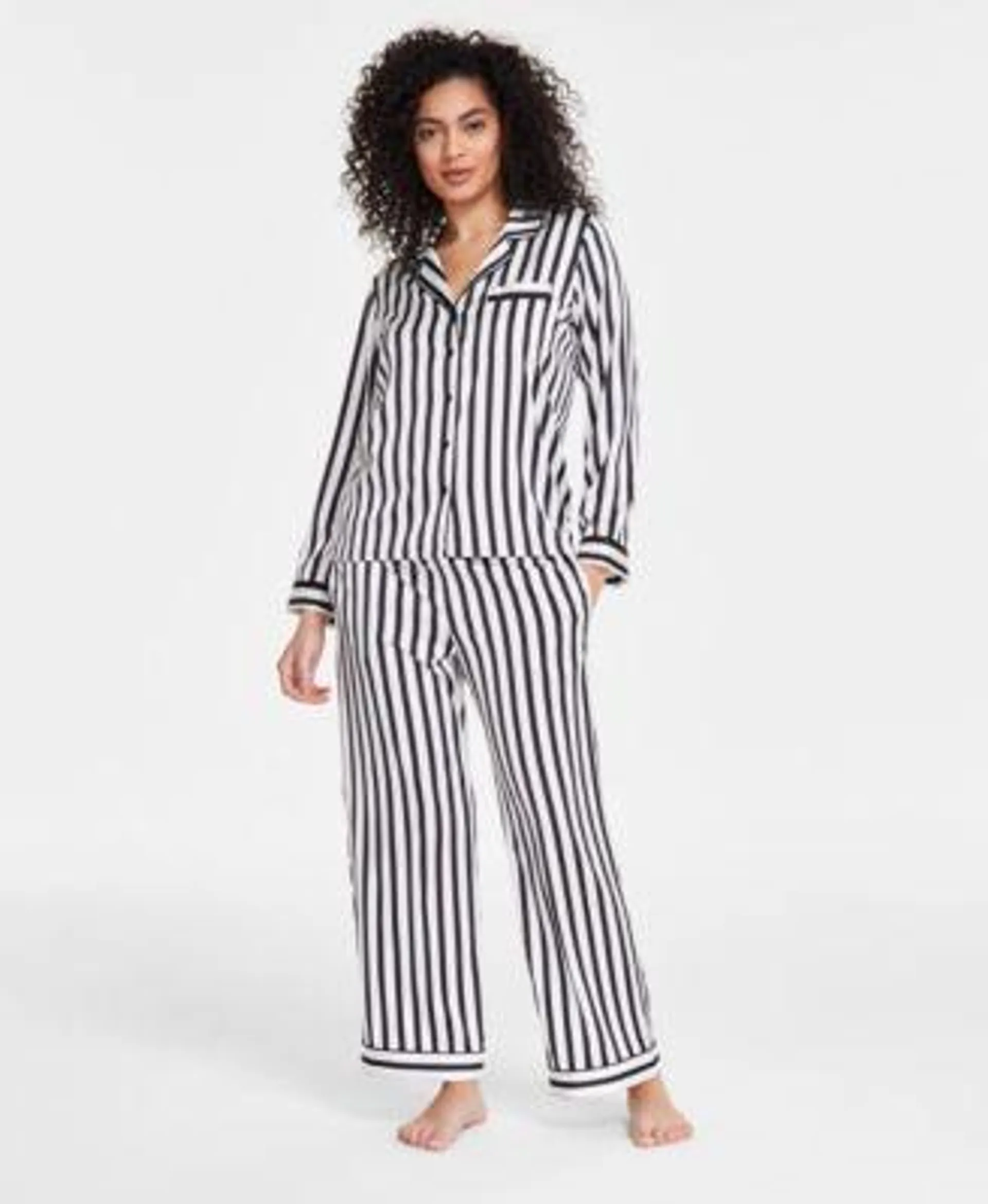 Women's 2-Pc. Piped-Trim Satin Pajamas Set, Created for Macy's