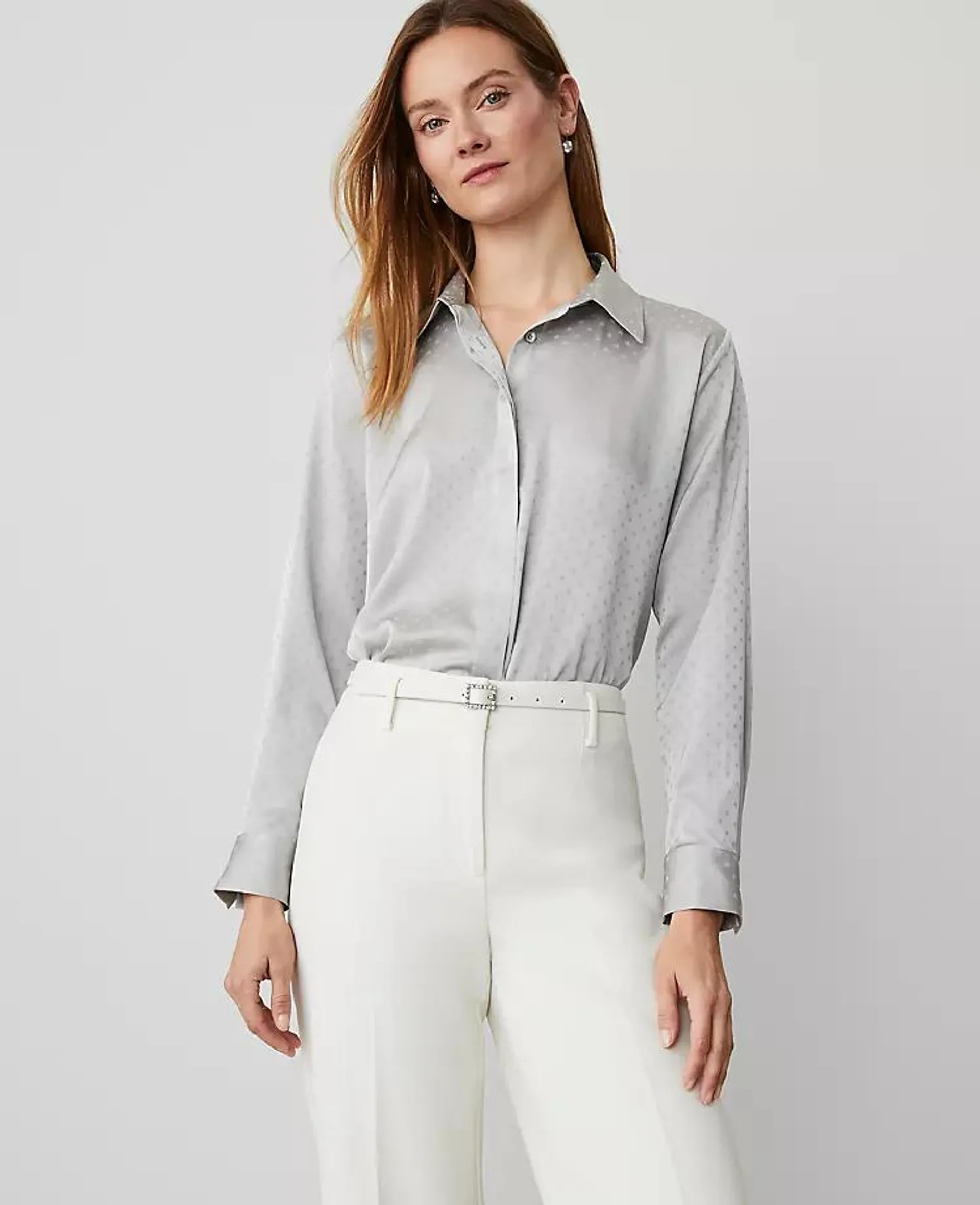 Satin Jacquard Button Down Shirt