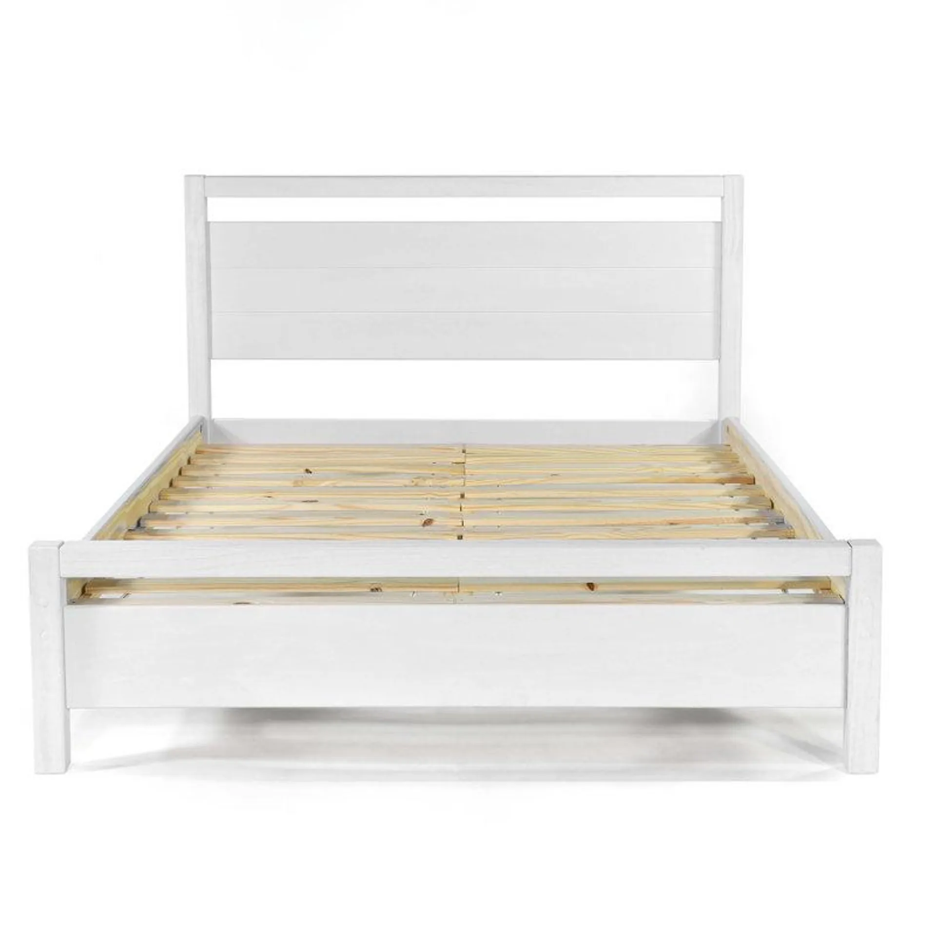 Queen Brushed White Loft Solid Wood Panel Bed