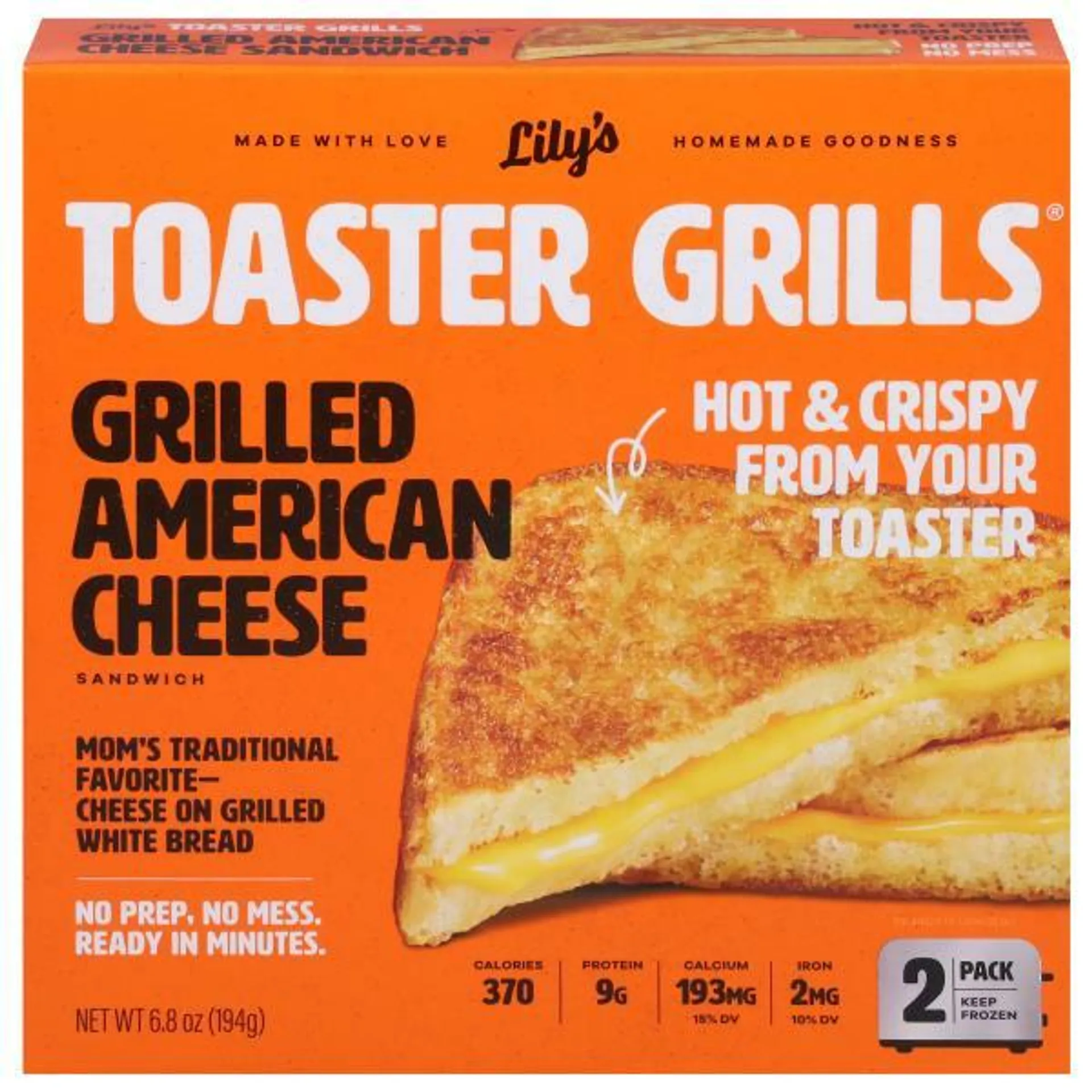 Lily's Toaster Grills Sandwich, Grilled American Cheese, 2 Pack