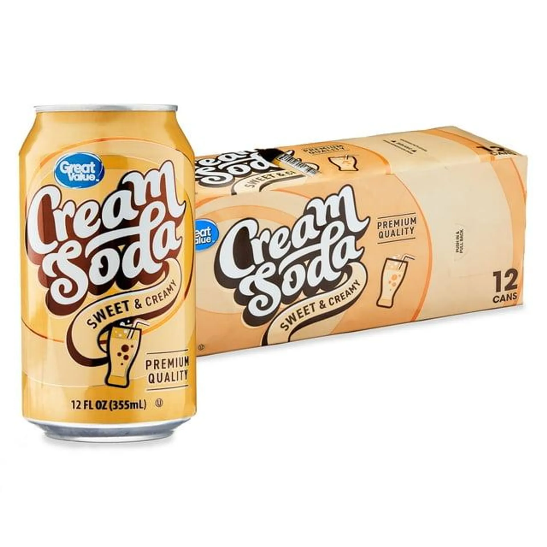 Great Value Cream Soda Pop, 12 fl oz, 12 Pack Cans