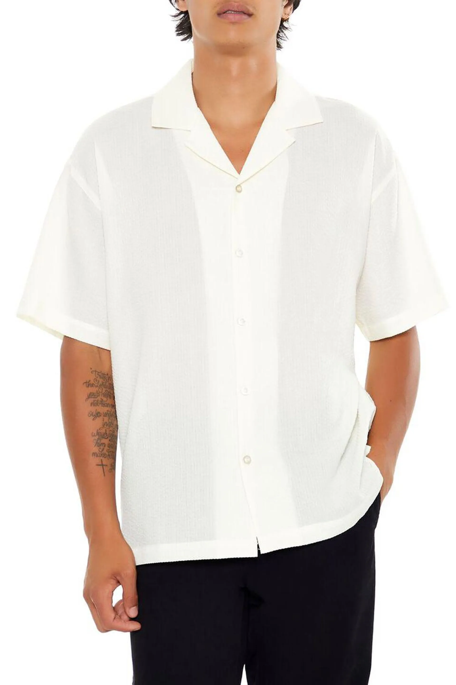 Textured Rayon Cuban Collar Shirt