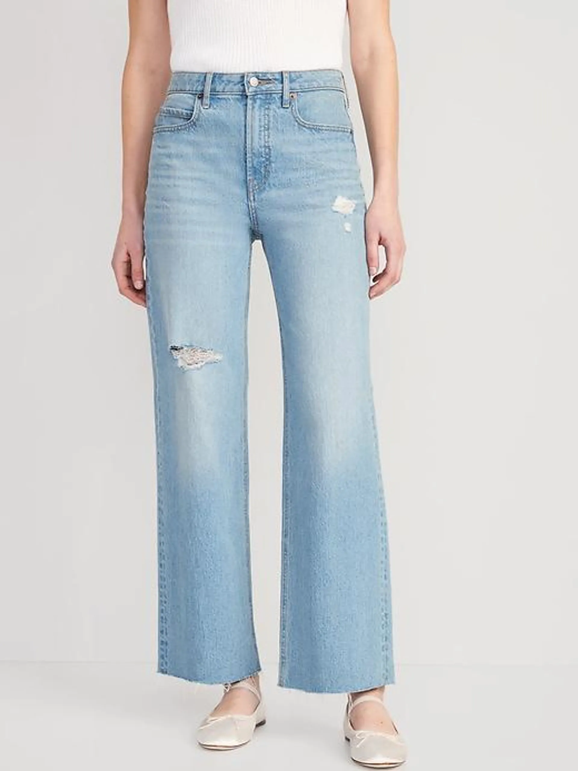 Extra High-Waisted Sky-Hi Ripped Cut-Off Wide-Leg Jeans for Women