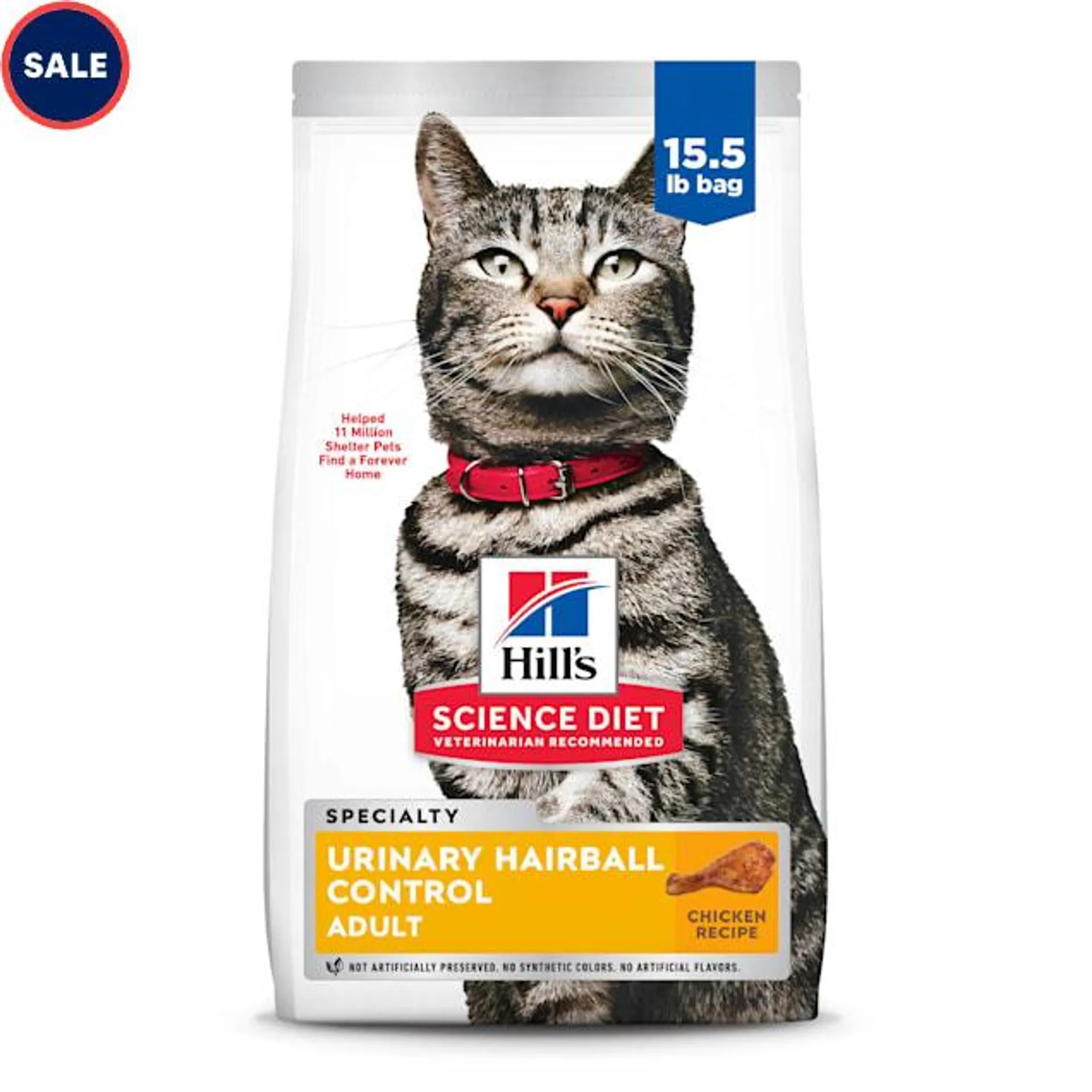 Hill's Science Diet Adult Urinary & Hairball Control Chicken Recipe Dry Cat Food, 15.5 lbs.