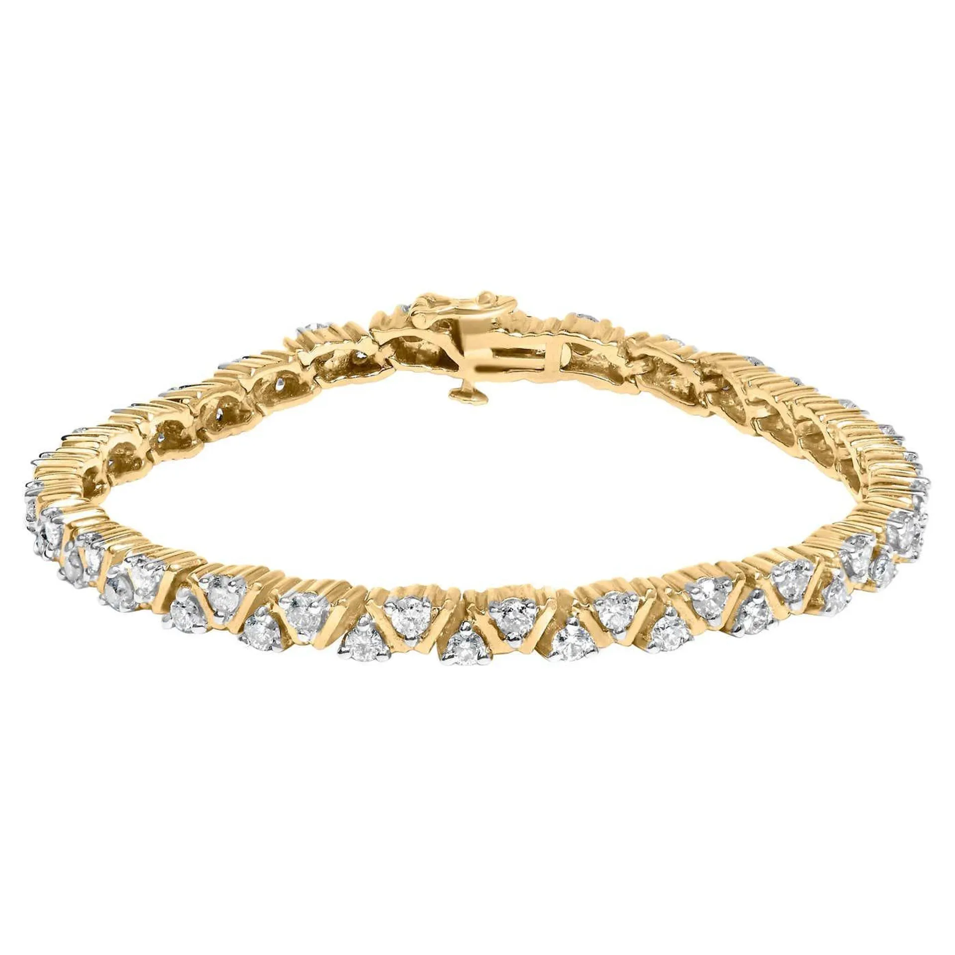 14K Yellow Gold 4.00 Cttw Diamond Triangle Link Tennis Bracelet