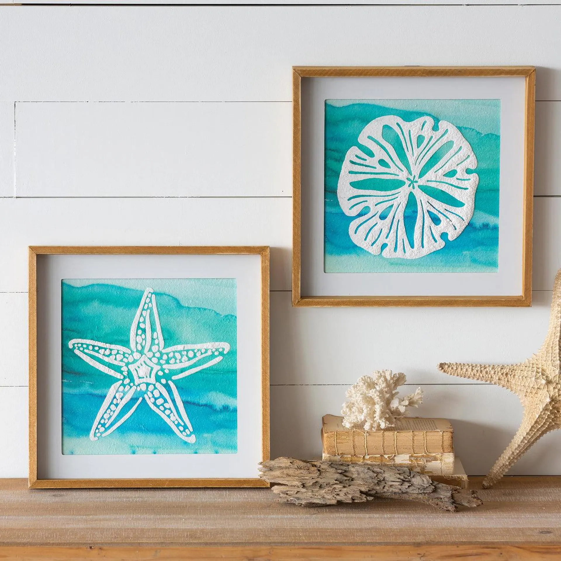 Sand Dollar and Starfish Framed Wall Art, Set of 2