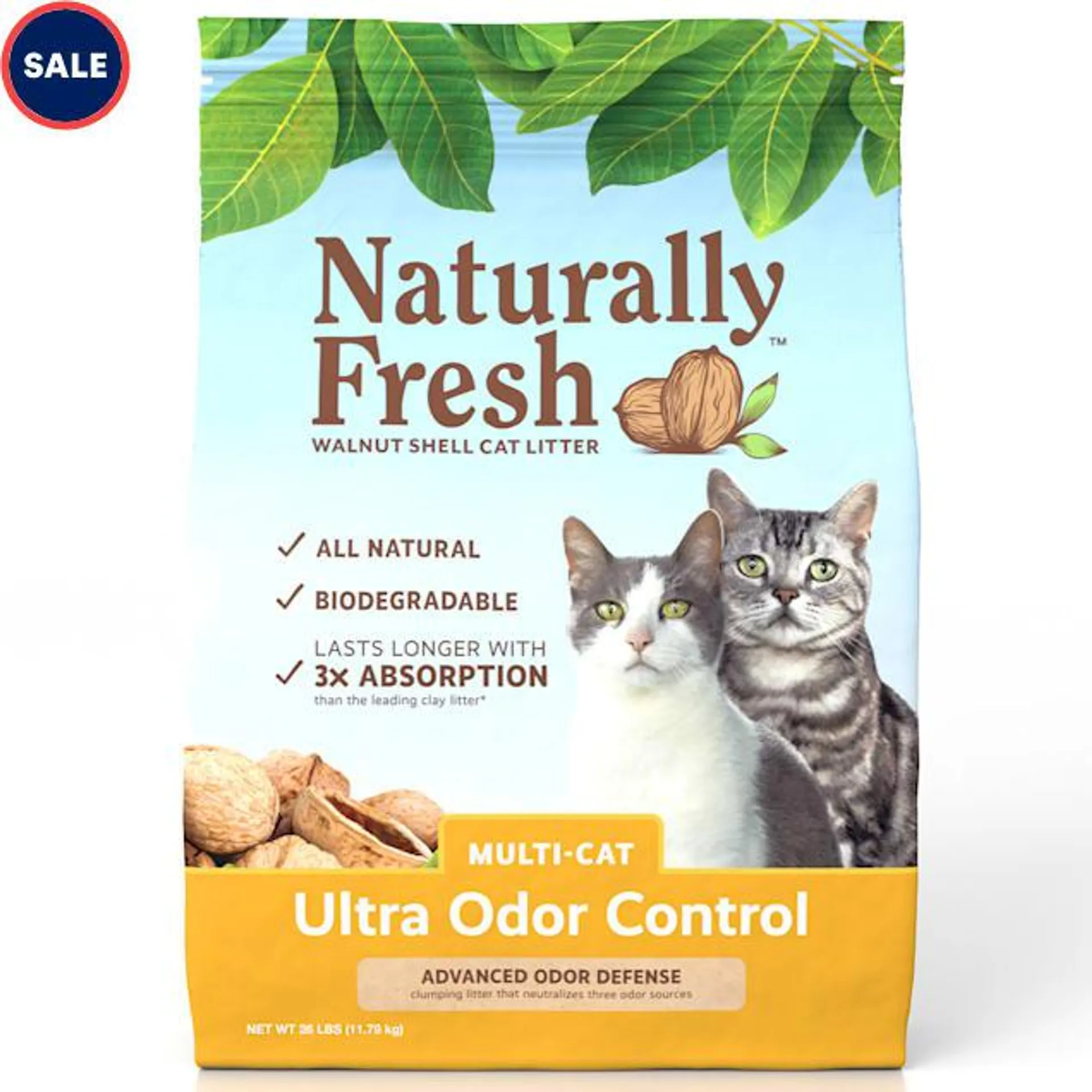 Naturally Fresh Ultra Odor Control Quick-Clumping Natural Multi-Cat Walnut Cat Litter, 26 lbs.