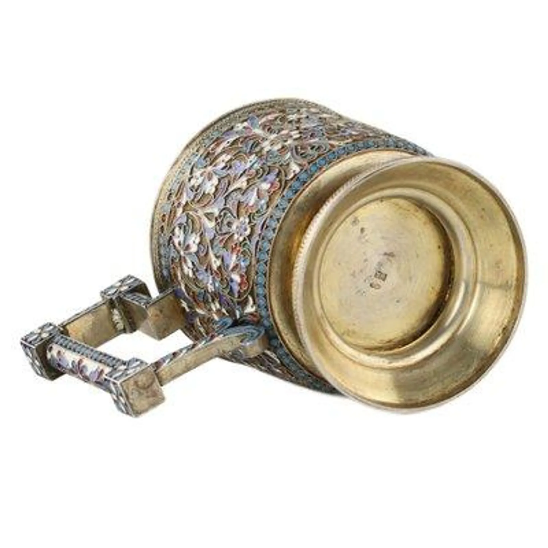 Silver Glass Holder in Cloisonné Enamels by Alekseev, Moscow, 1900s