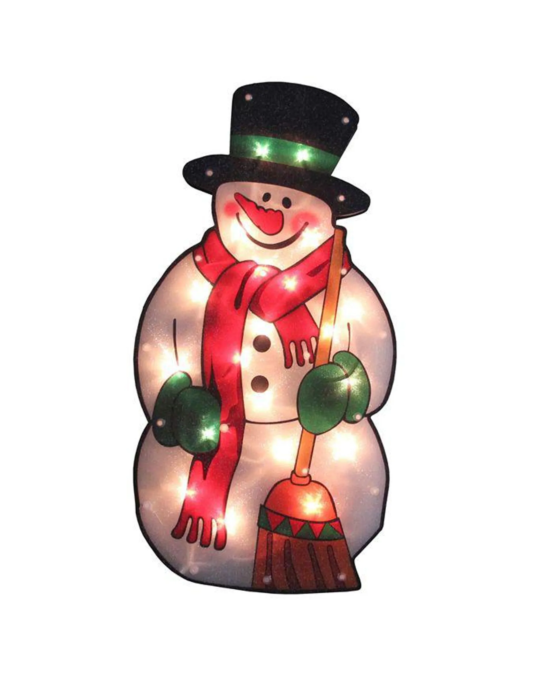 Lighted Snowman with Broom Christmas Window Silhouette