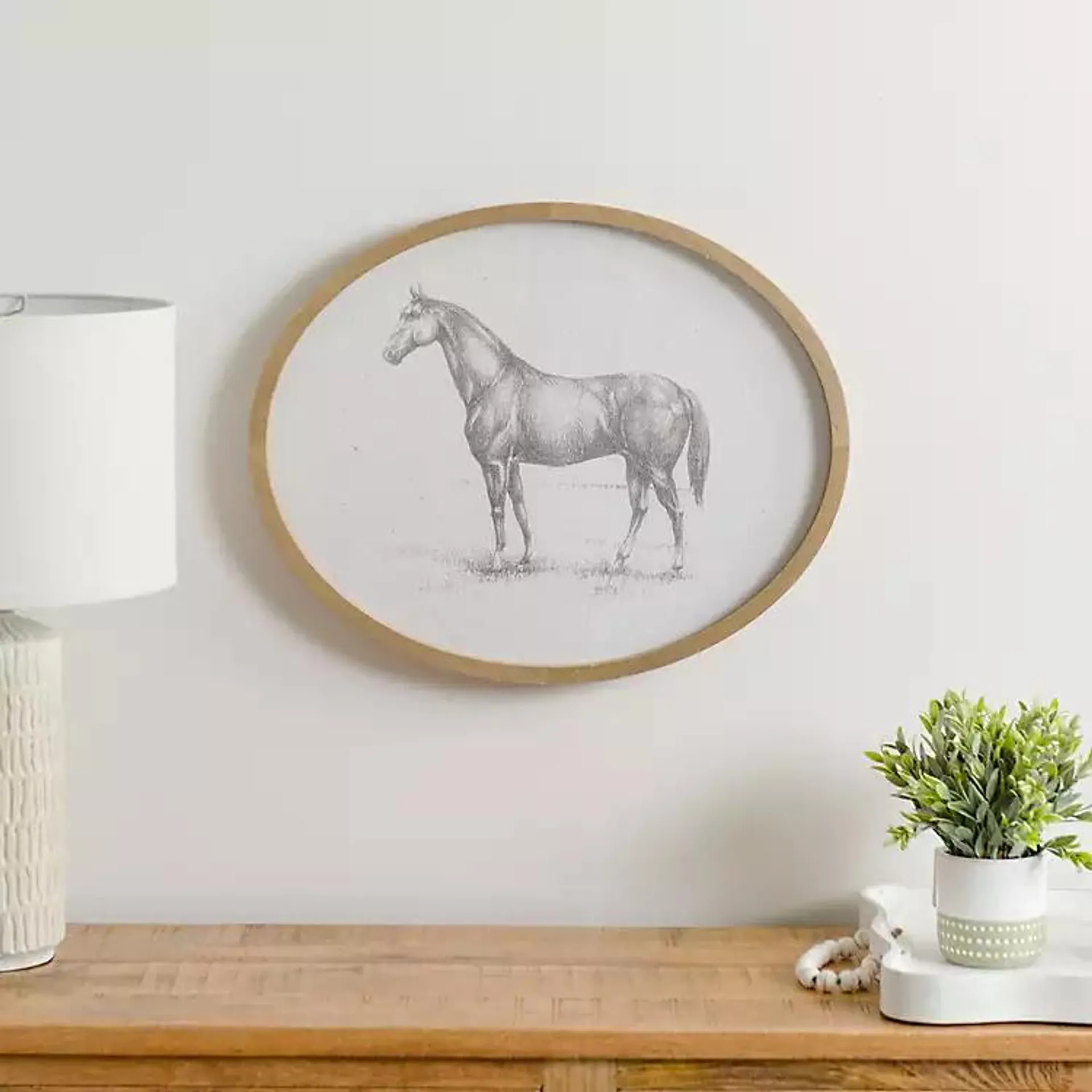 Oval Antique Horse Sketch Framed Art Print