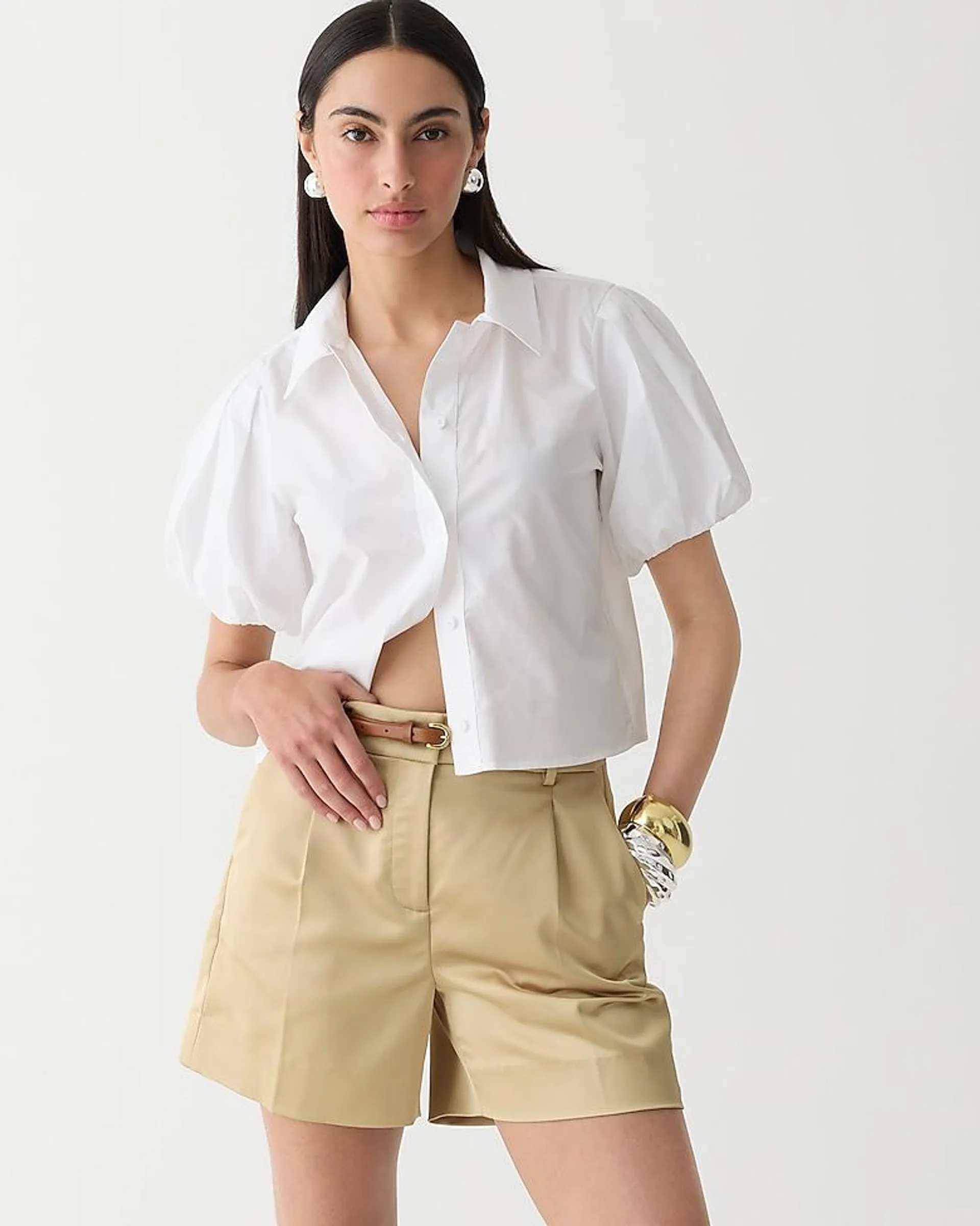 Gamine puff-sleeve shirt in cotton poplin