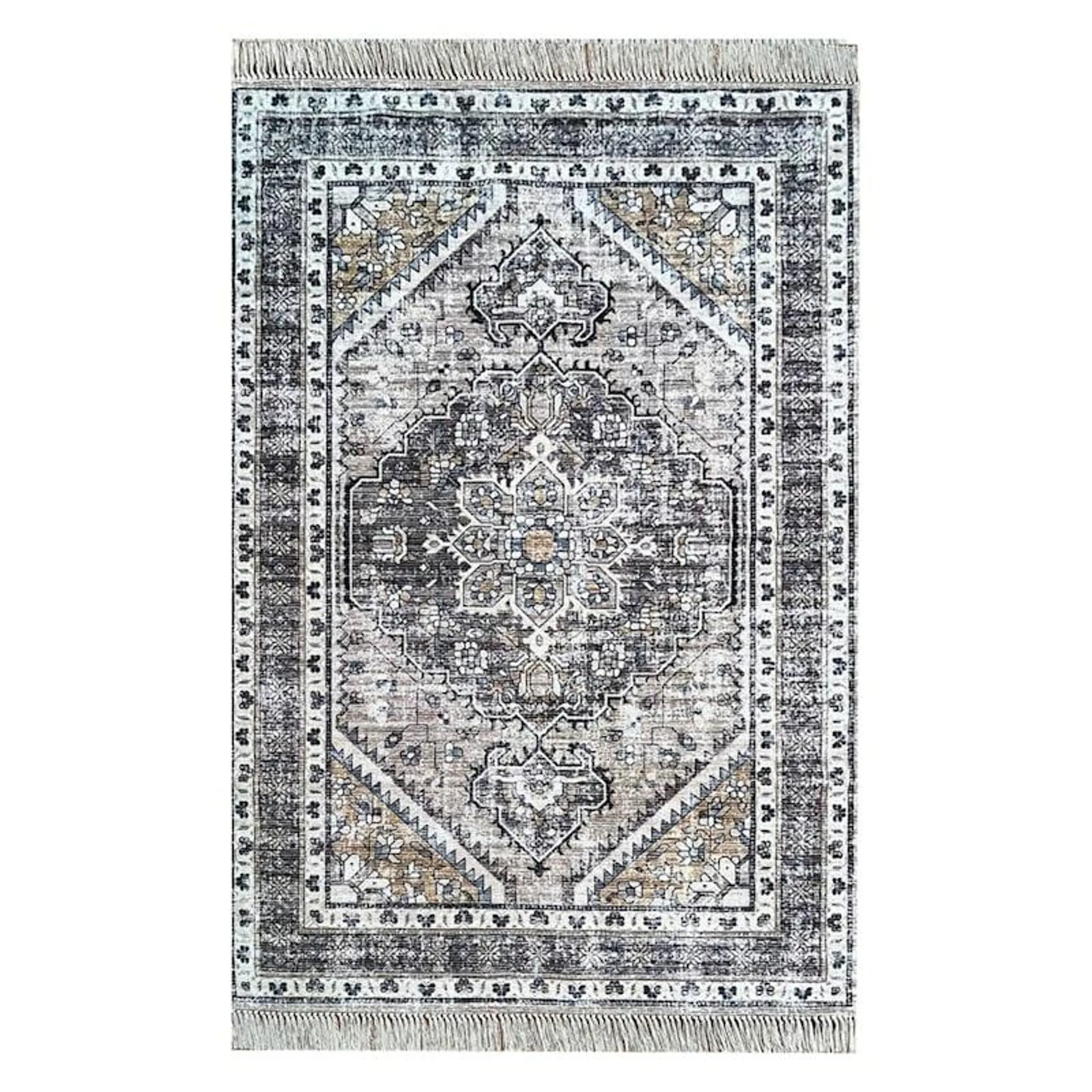 (B846) Clara Neutral Medallion Area Rug, 5x8