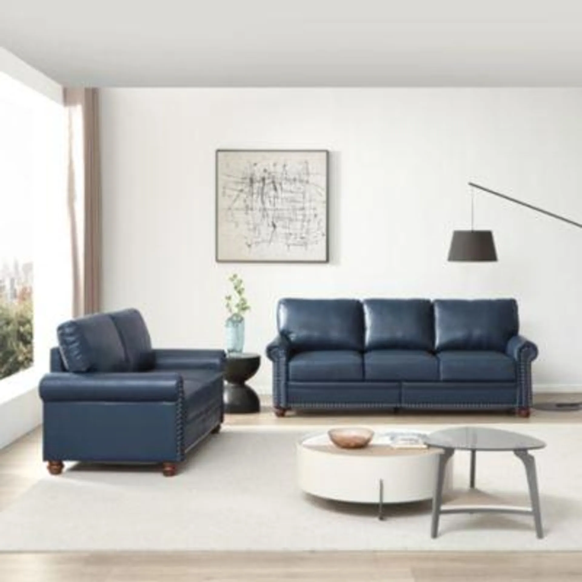 Streamdale Furniture Living Room Sofa With Storage Sofa 2+3 Sectional Navy Blue Faux Leather