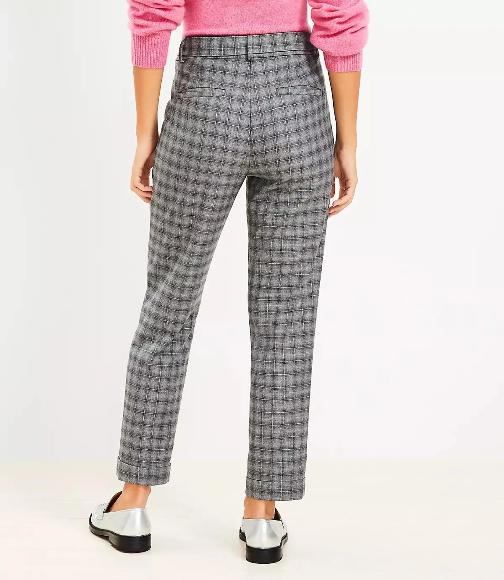 Tie Waist Devin Slim Pants in Shimmer Plaid