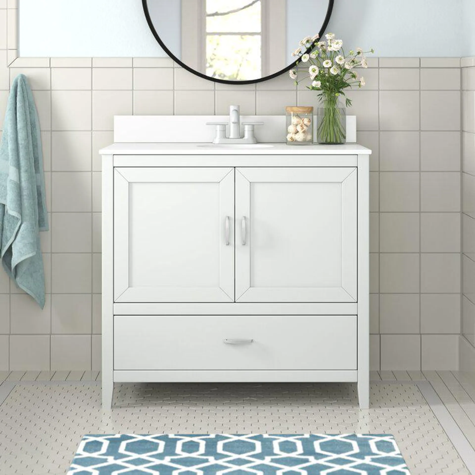 Ahner 35.88'' Free-standing Single Bathroom Vanity with Stone Vanity Top