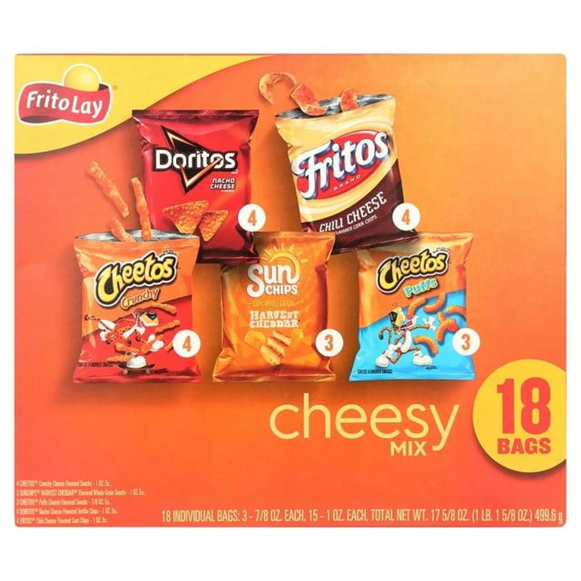 Frito-Lay Cheesy Snack Chips Variety Pack, 18 Count Multipack Box