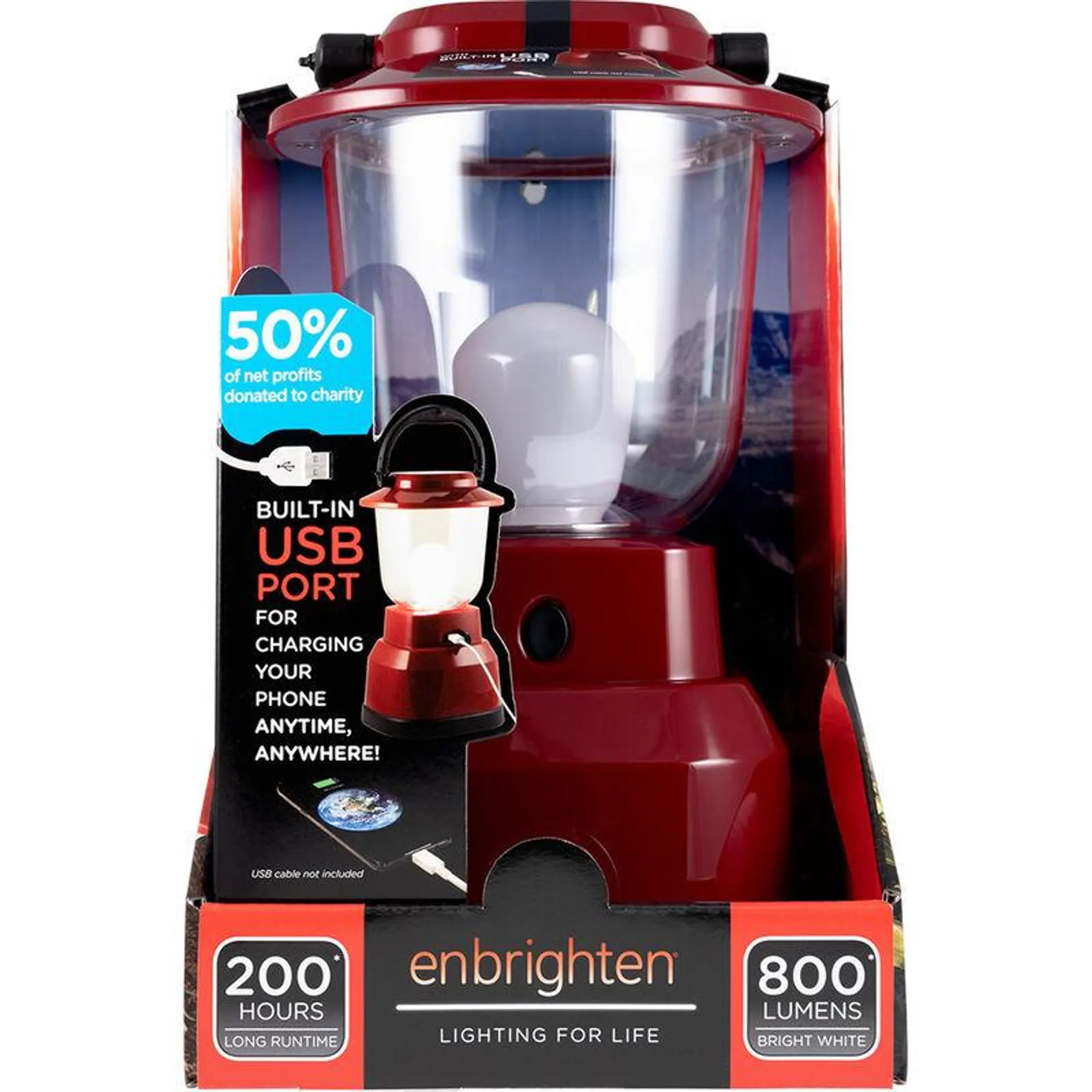 GE Enbrighten LED 6D USB-Charging Lantern, Red