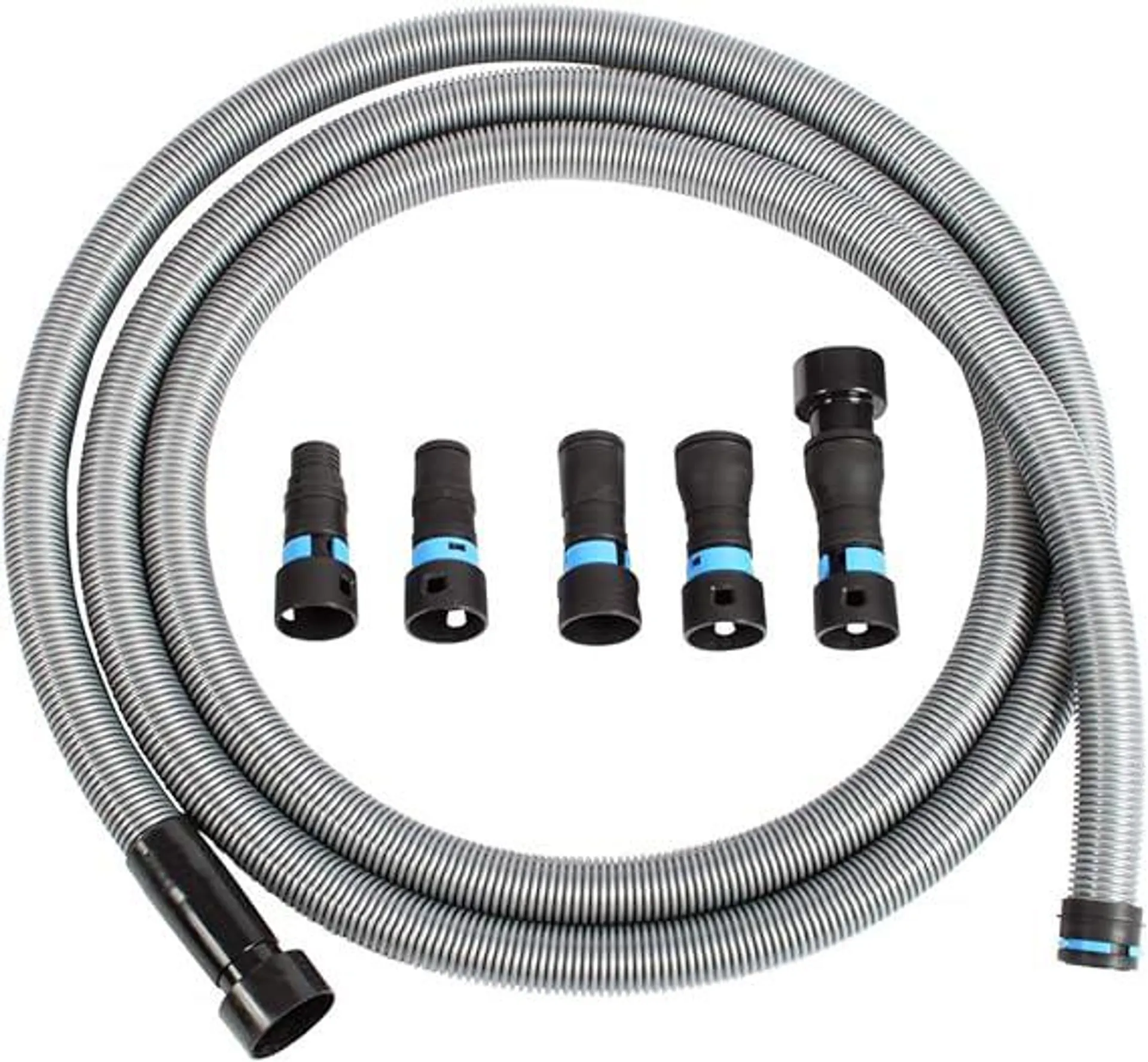 Cen-Tec Systems 94720 Quick Click 20 Ft. Hose for Home and Shop Vacuums with Expanded Multi-Brand Power Tool Adapter Set for Dust Collection, Silver