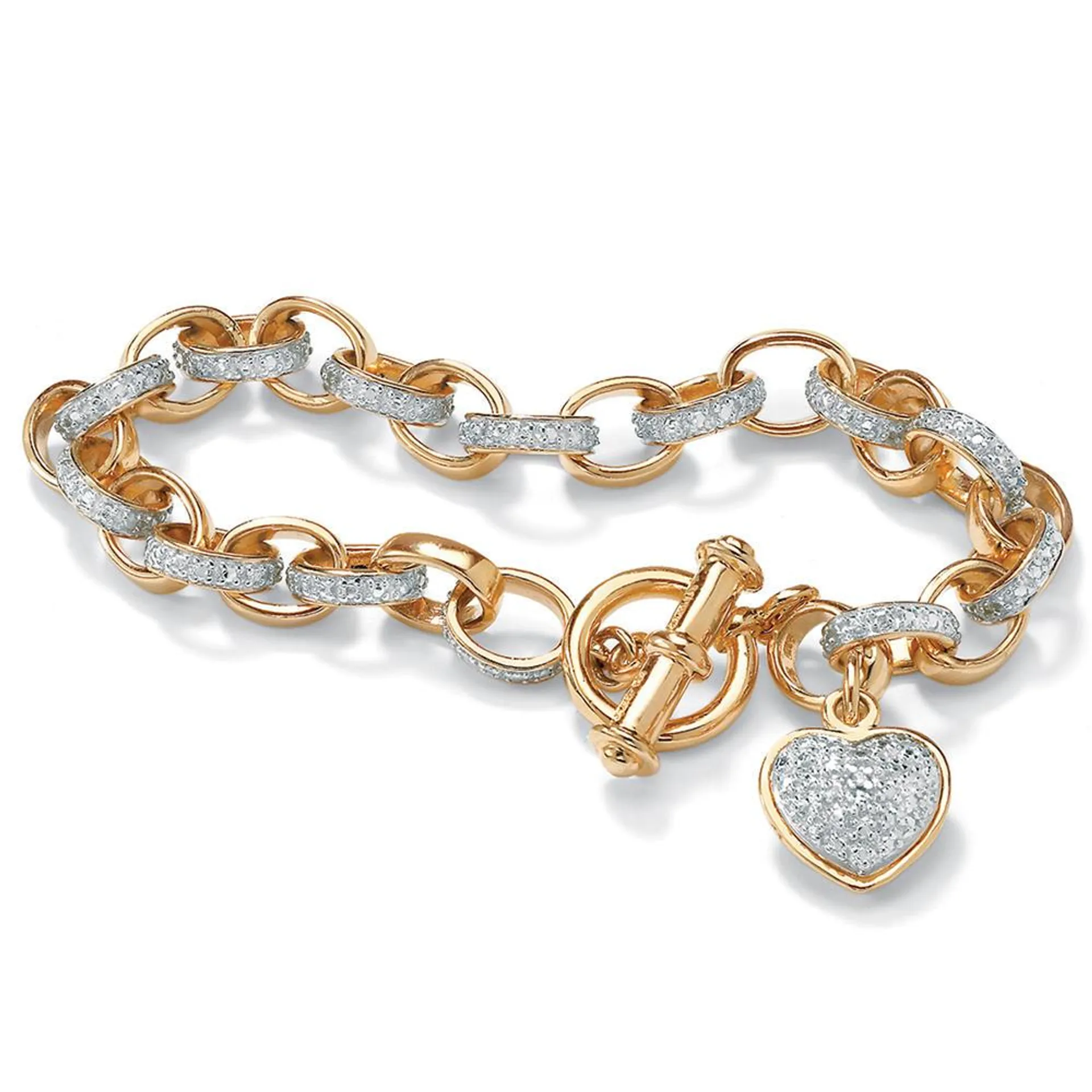 PalmBeach Jewelry Diamond Accent Heart Charm Bracelet in 14k Gold-plated Sterling Silver 7.25"