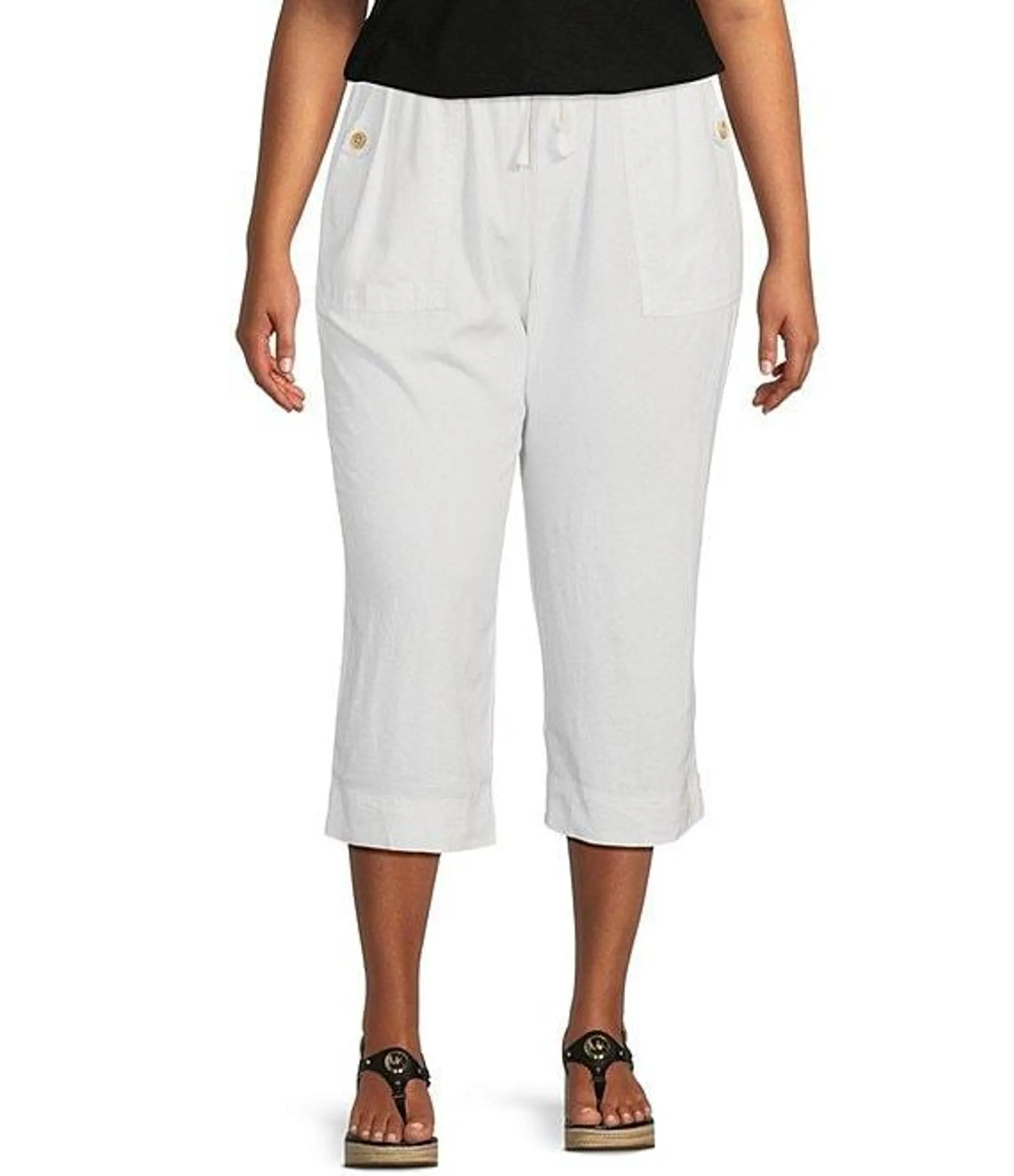 Plus Size The ISLAND Crop Pull-On Mid Rise Wide Leg Drawstring Waist Pant