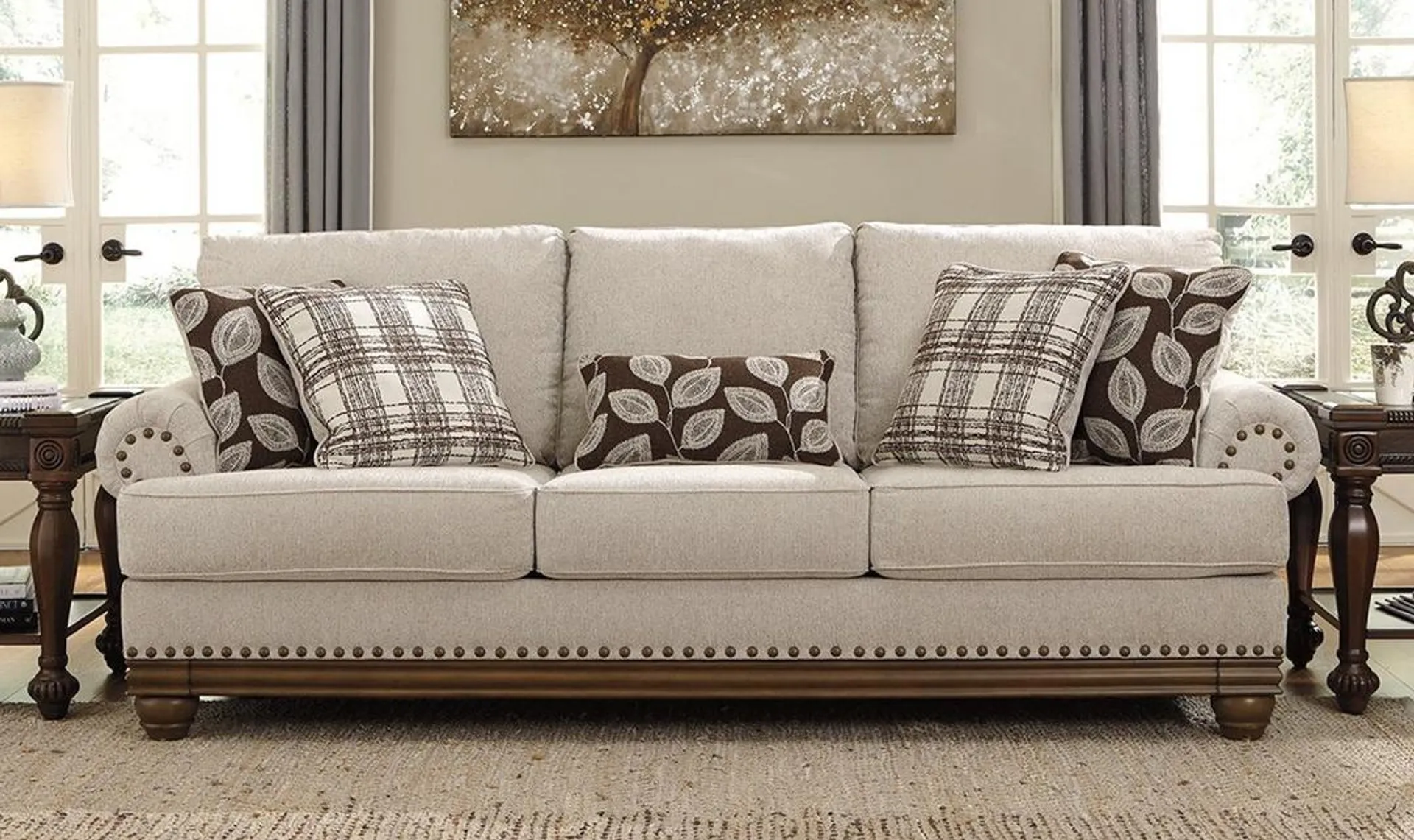 Modern Heritage Harleson 3-Seater Wheat Fabric Sofa With Rolled Arms