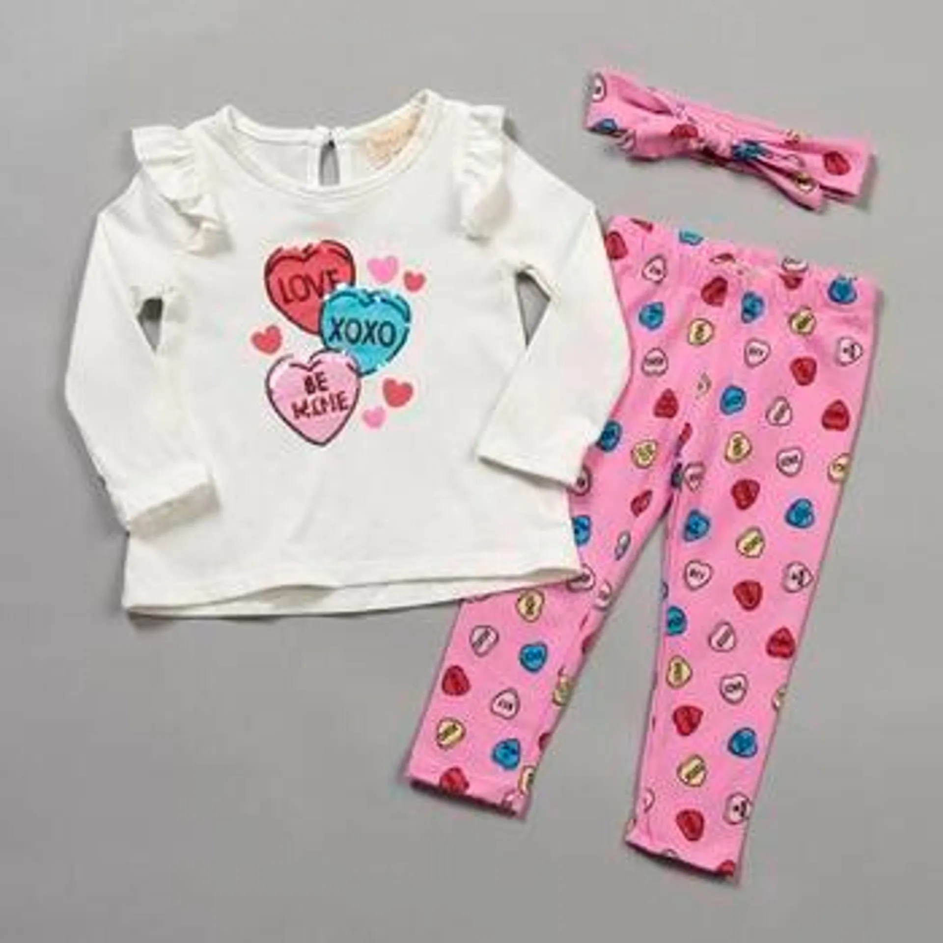 Baby Girl (12-24M) BTween® 3pc. Sweethearts Top & Leggings Set