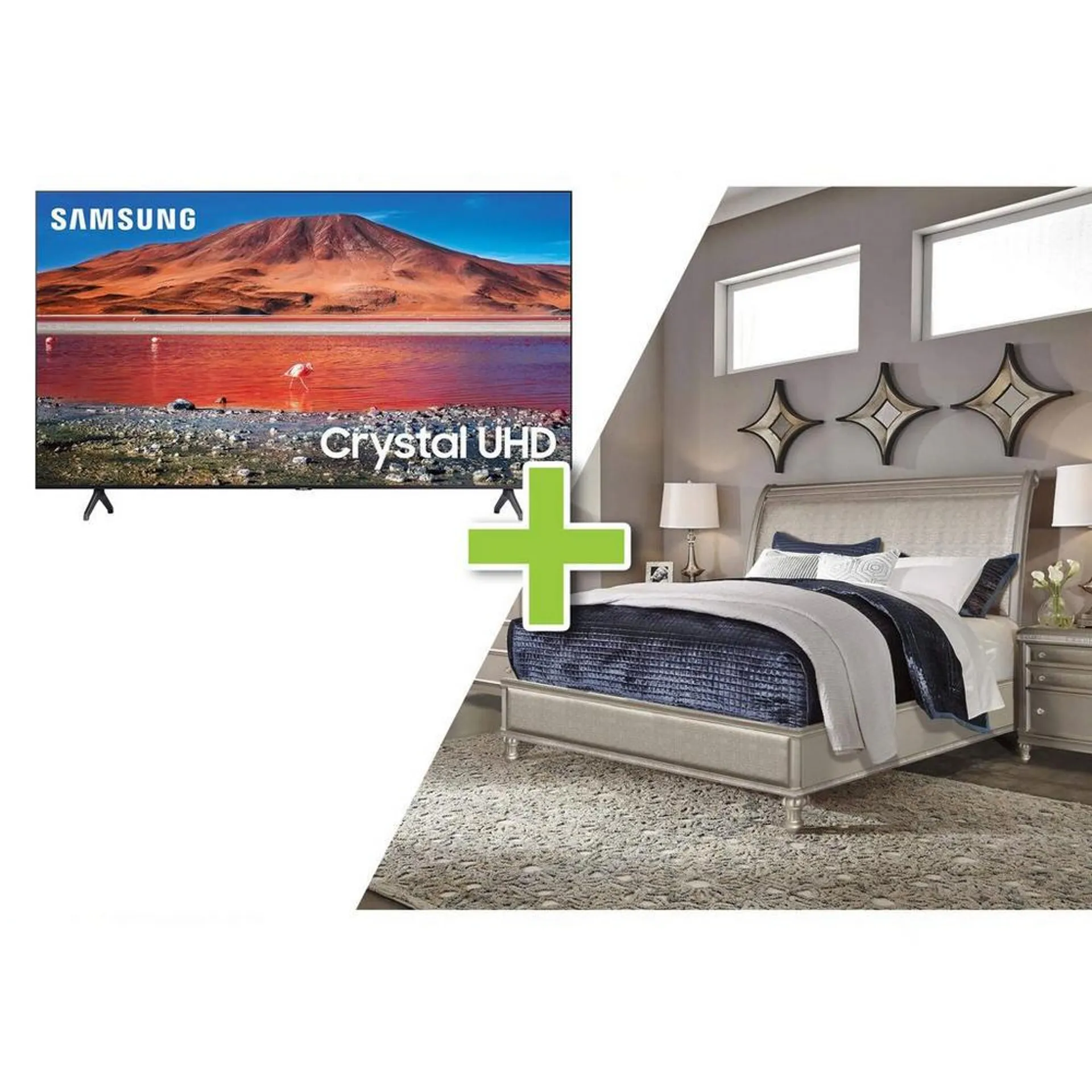 7-Piece Glam Queen Bedroom w/ Samsung 50" Class 4K UHD Smart TV