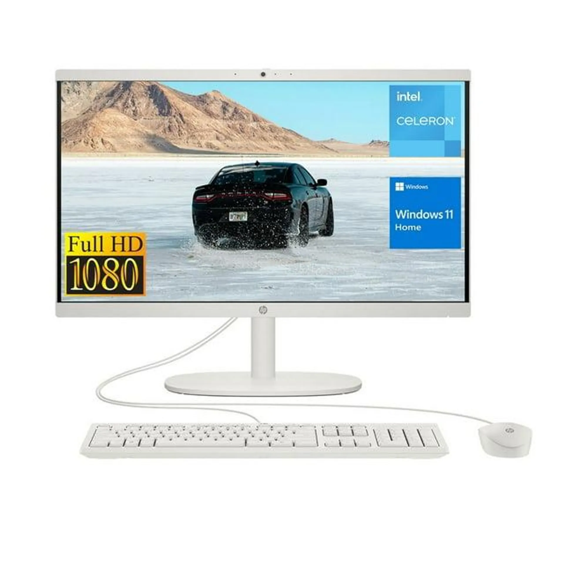 HP Premium 21.5" All-in-One Computer, 21.5" FHD Display, Intel Celeron J4025, 8GB RAM, 256GB SSD, Wired KB & Mouse, Webcam, HDMI, Wi-Fi 6, Win 11 Home, White
