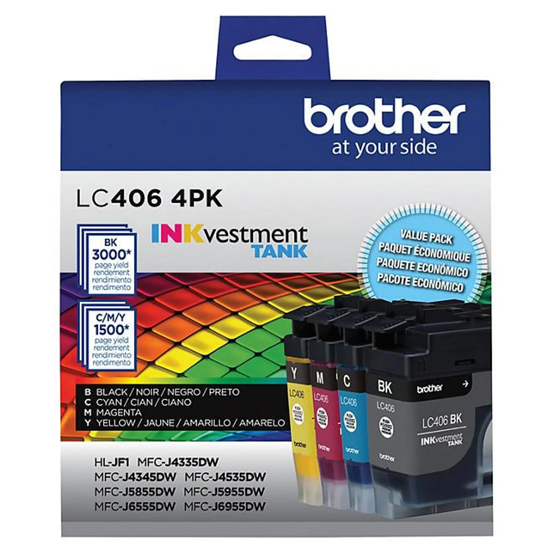Brother LC4064PKS Black/Cyan/Magenta/Yellow Ink, 3,000/1,500 Page-Yield