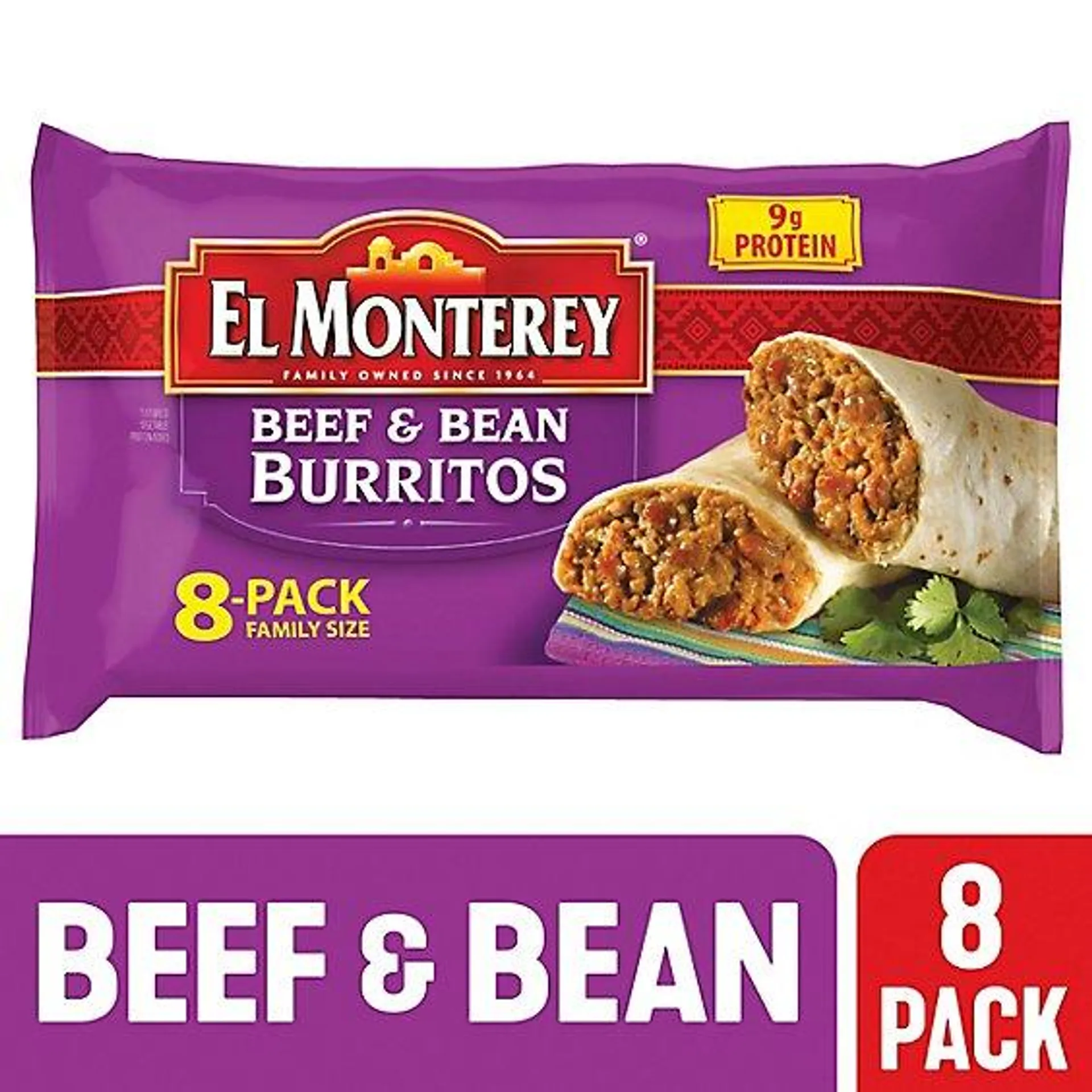 El Monterey Beef & Bean Frozen Burritos 8 Count - 32 Oz