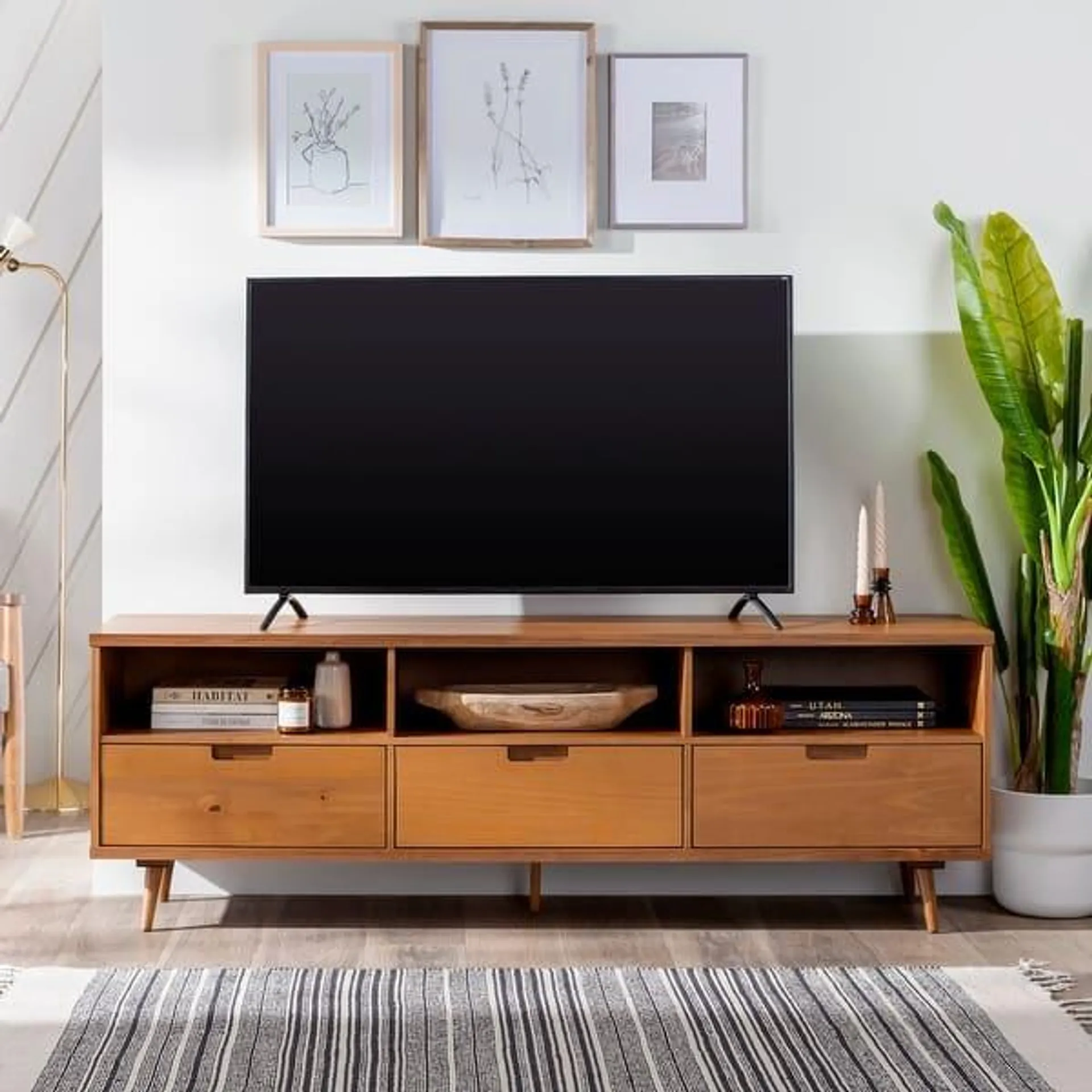 Middlebrook Alby 70-inch Mid-Century Solid Wood TV Stand - Caramel