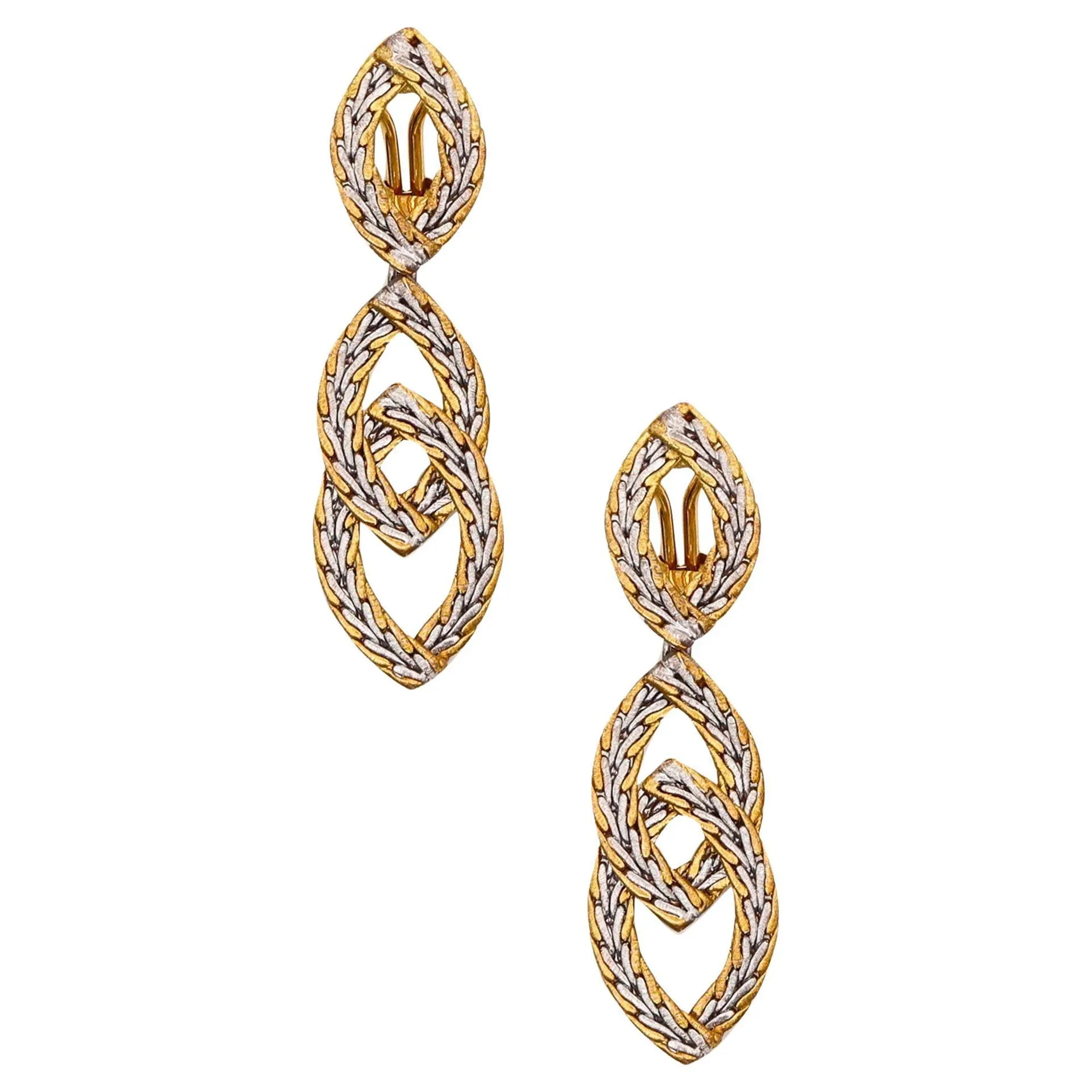 BUCCELLATI Milano Large Dangle Drop Earrings Two Tones Woven 18Kt Gold