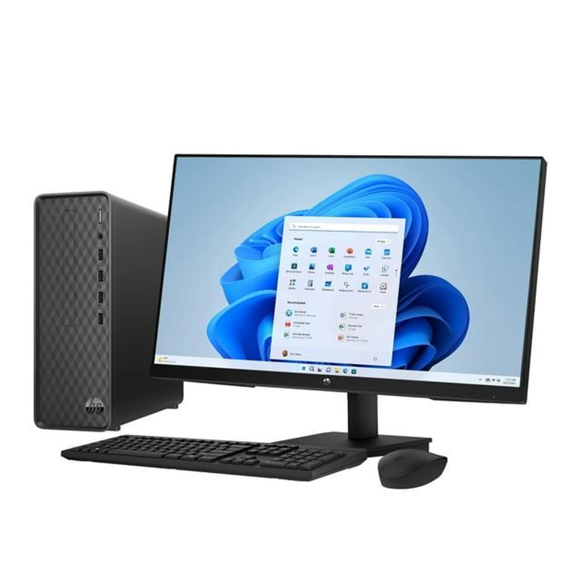 HP 27 inch Monitor & Slim Windows Desktop Bundle Intel Core i3-12100 8GB RAM 512GB SSD Black