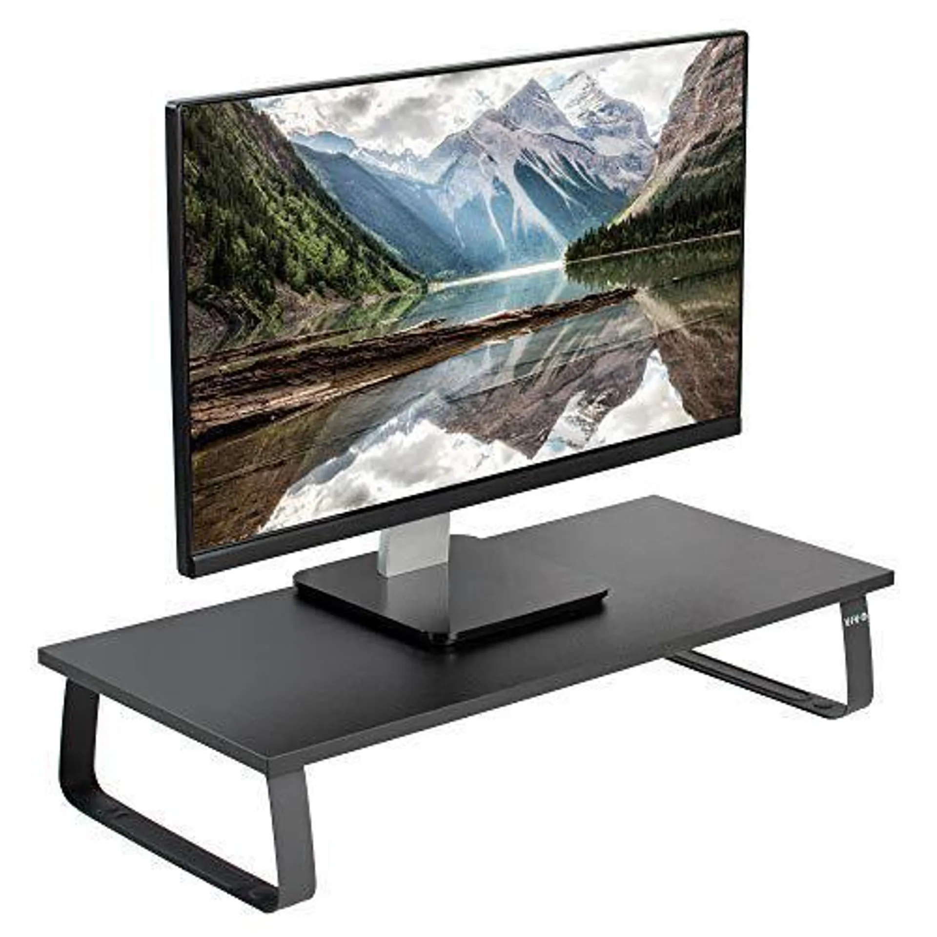 vivo 24 inch monitor stand, wood & steel desktop riser, screen, keyboard, laptop, small tv ergonomic desk and tabletop organi