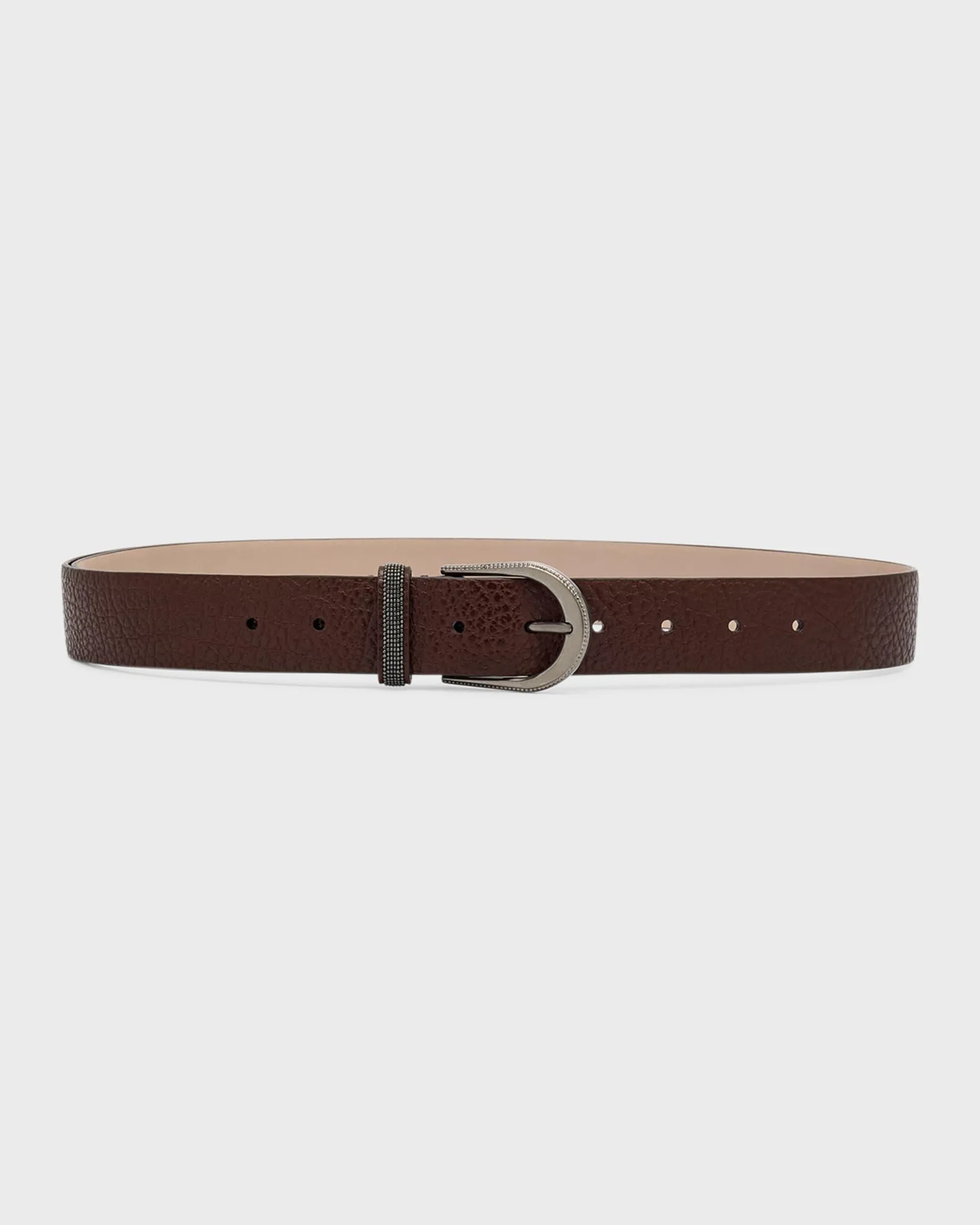 Monili-Loop Textured Pebble Leather Belt