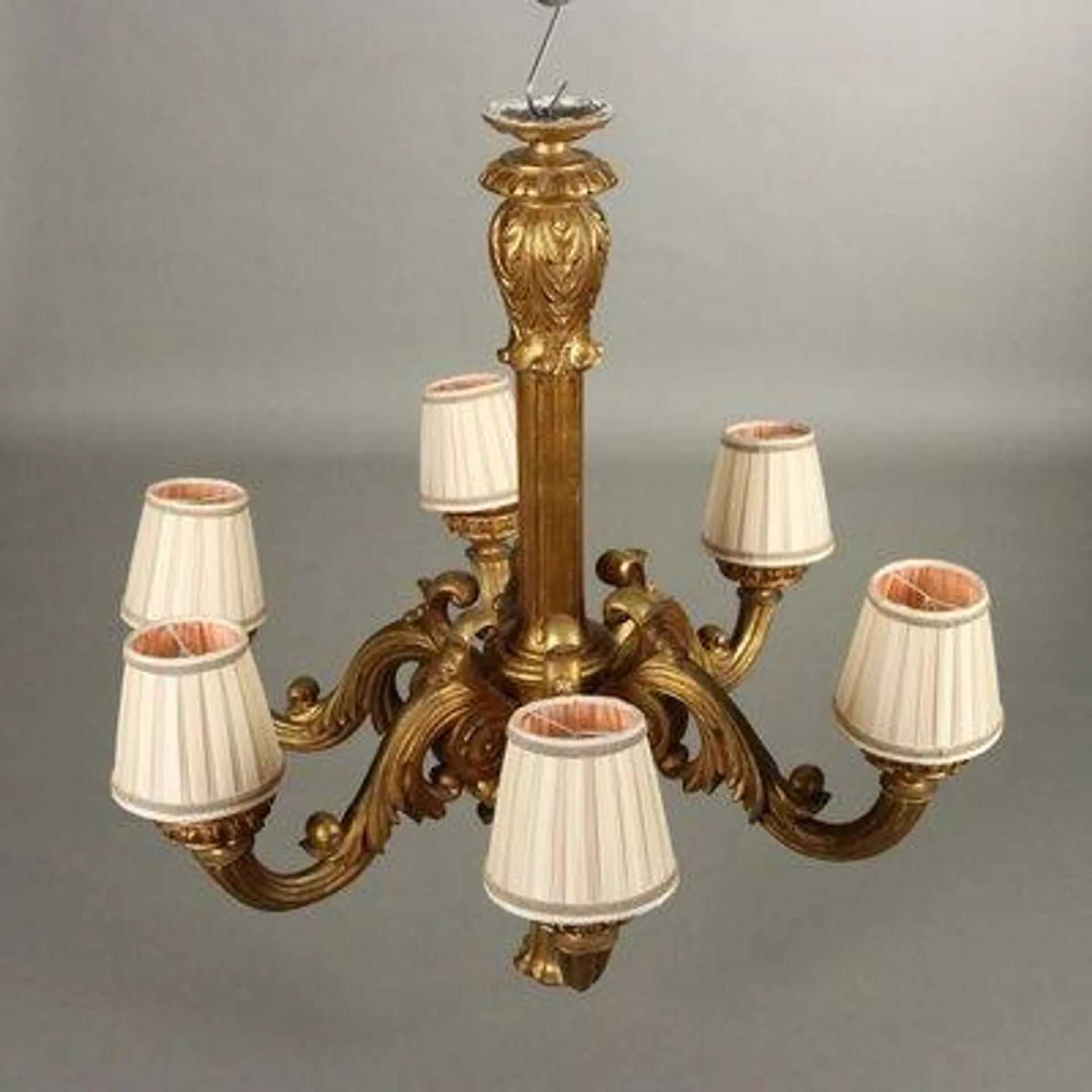 Antique Chandelier in Gilded Wood and Fabric, Italy, 20th Century