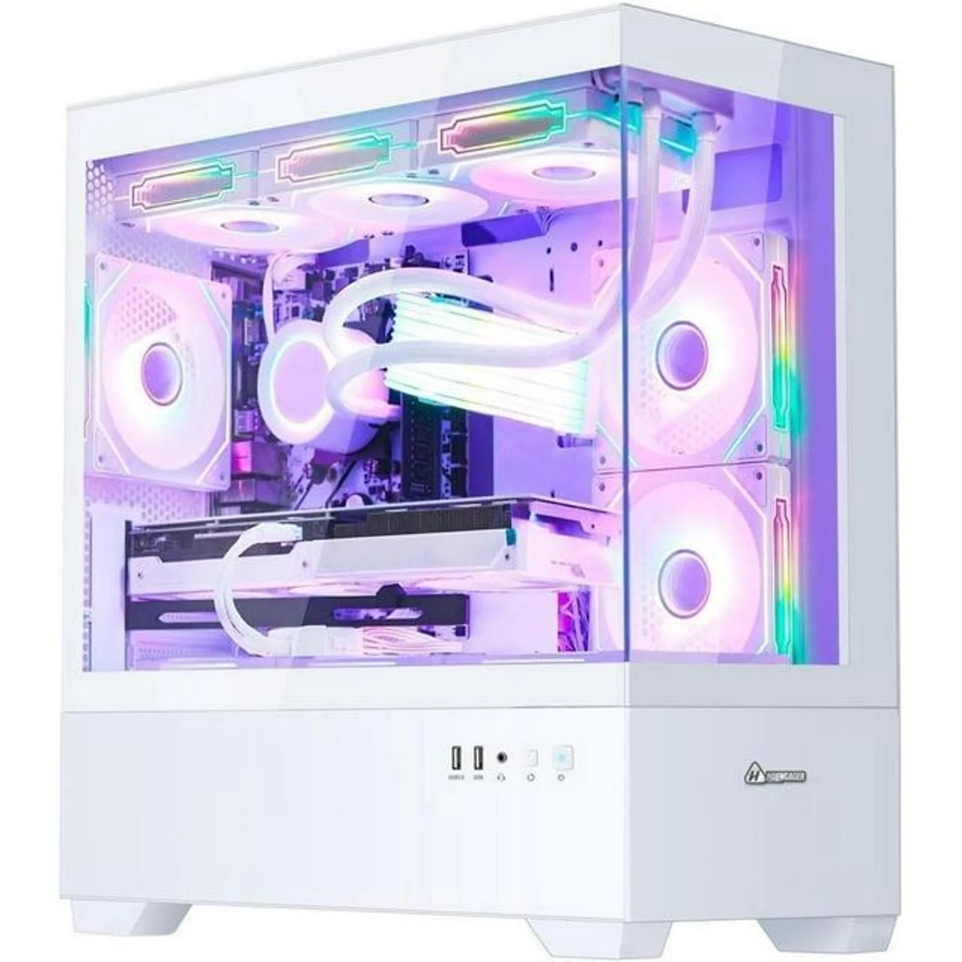 Hoengager Ocean Park Gaming PC- AMD Ryzen 7 5700X 3.4 GHz - RTX 4060 8G - 16GB DDR4 3200 MHz- 1TB M.2 +1TB SATA SSD -360mm AIO -RGB Fans -WiFi&Bluetooth Ready -Windows 11 Pro