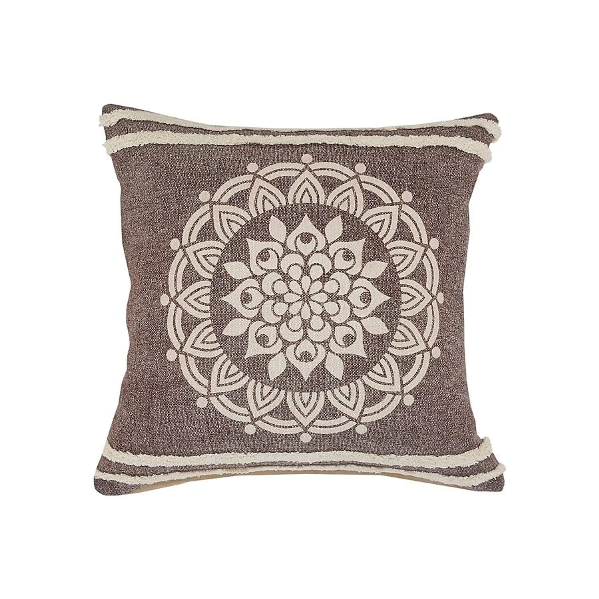 LR Home Mandala 26-in x 26-in Hickory Brown/White Indoor Decorative Pillow