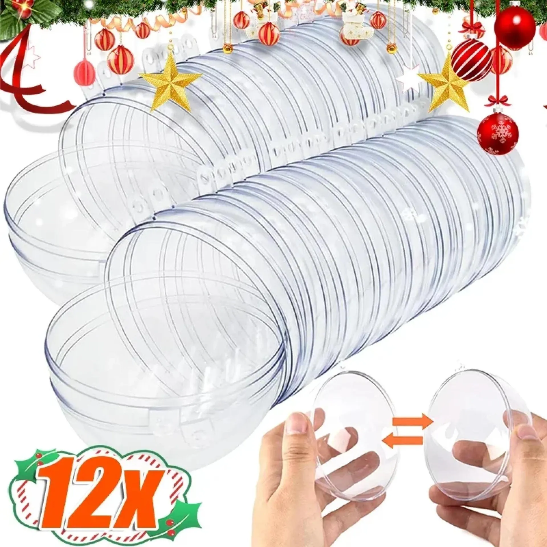 1/12 piezas de bolas huecas de plástico transparente rellenables para hacer tú mismo, adornos colgantes para árbol de Navidad, regalos para fiestas en el hogar, caja de decoración