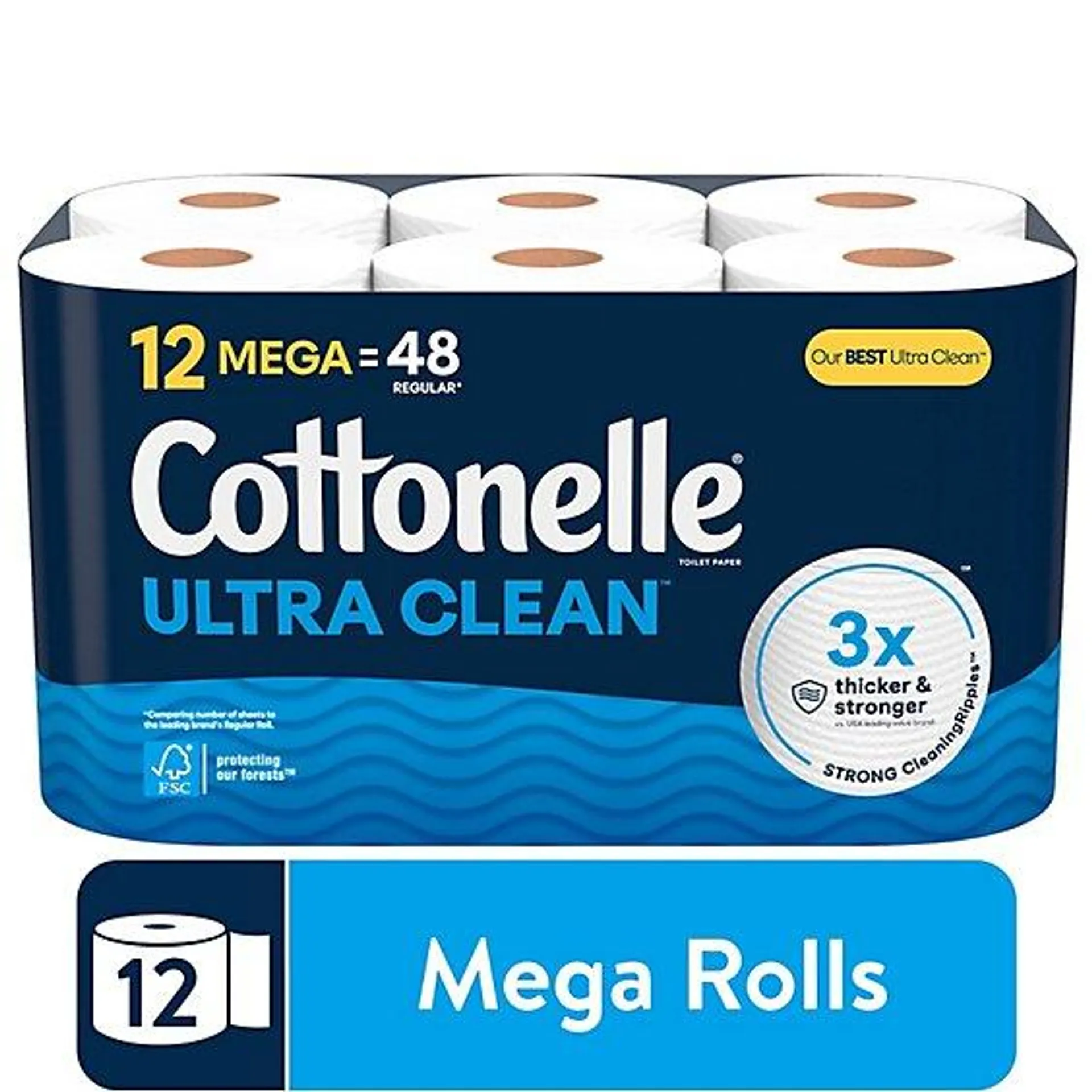 Cottonelle Ultra Clean Mega Toilet Paper Rolls 284 Sheets Per Roll - 12 Count