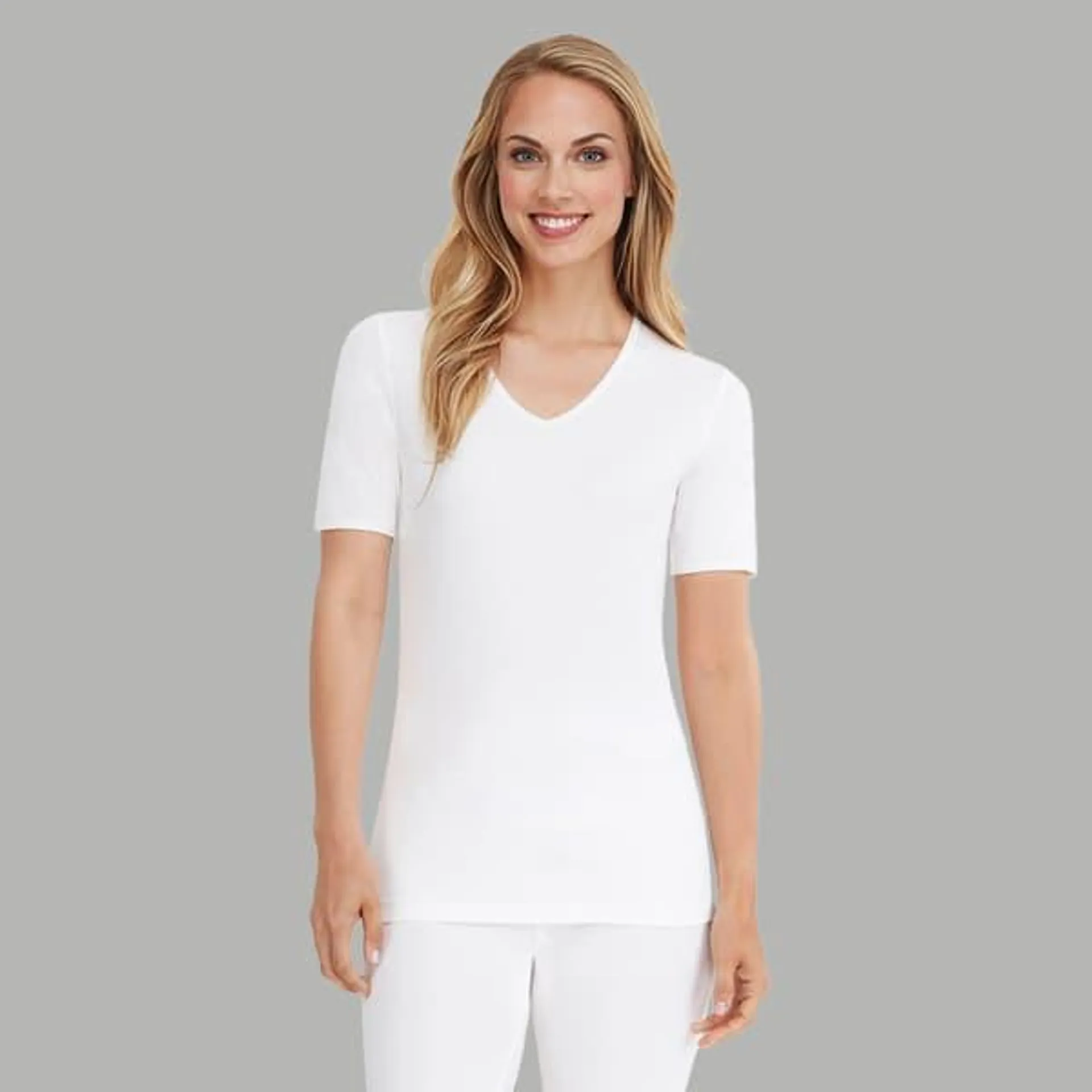 Womens Cuddl Duds® Softwear with Lace Short Sleeve V-Neck Tee