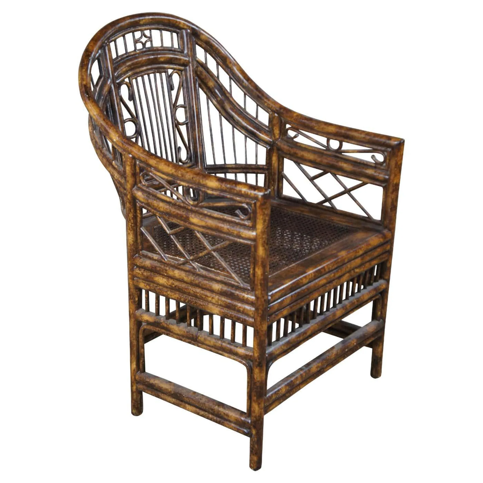 Maitland Smith Brighton Pavilion Faux Tortoise Shell Bamboo Rattan Armchair