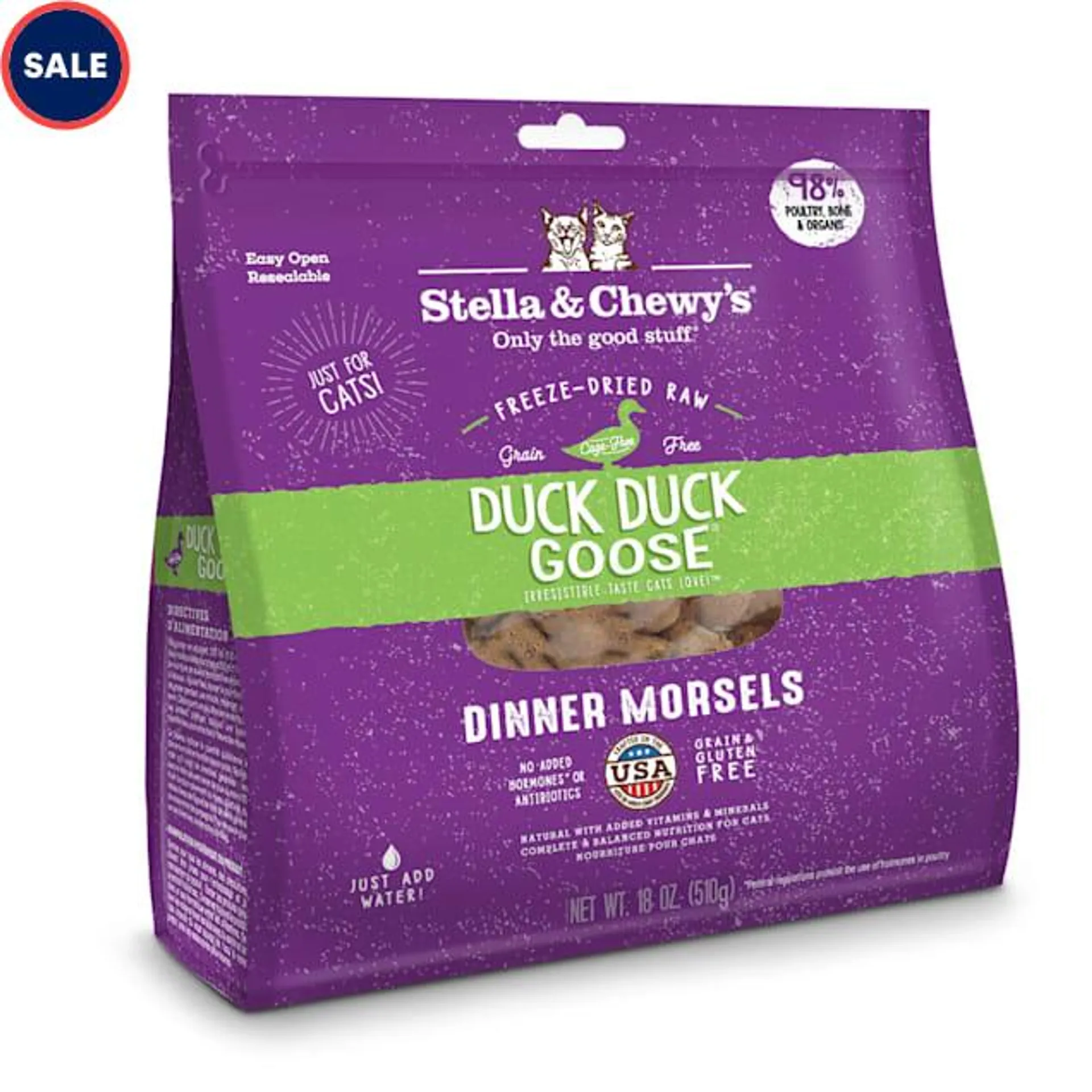 Stella & Chewy's Freeze-Dried Raw Dinner Morsels Protein Rich Duck Duck Goose Recipe Dry Cat Food, 18 oz.