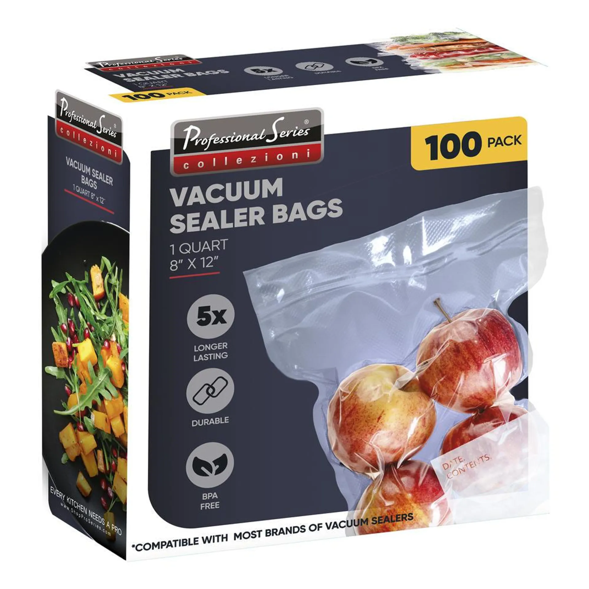 8" x 12" Quart Vacuum Sealer Bags - 100 pack
