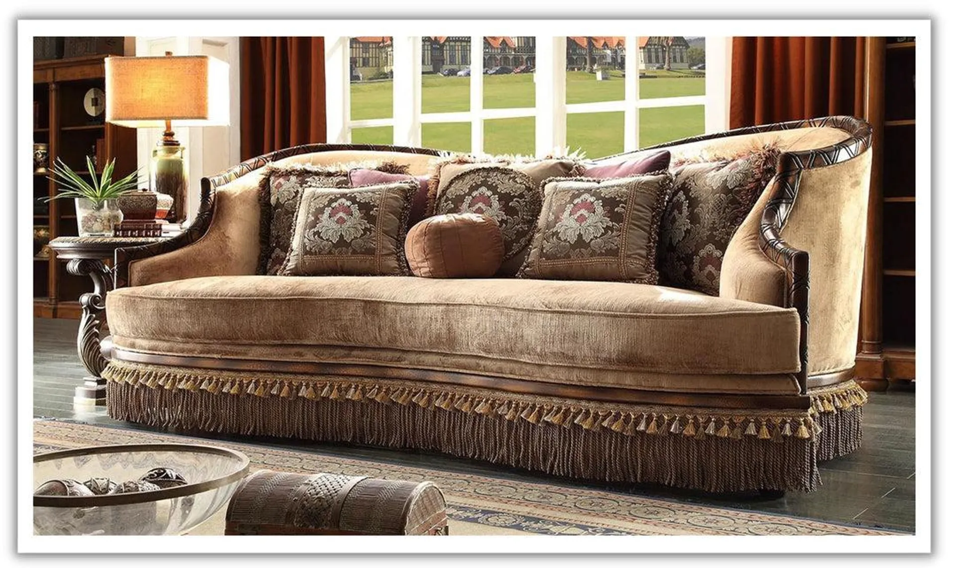 Homeydesign Saltford Skirted Apron Sofa in Traditional Style