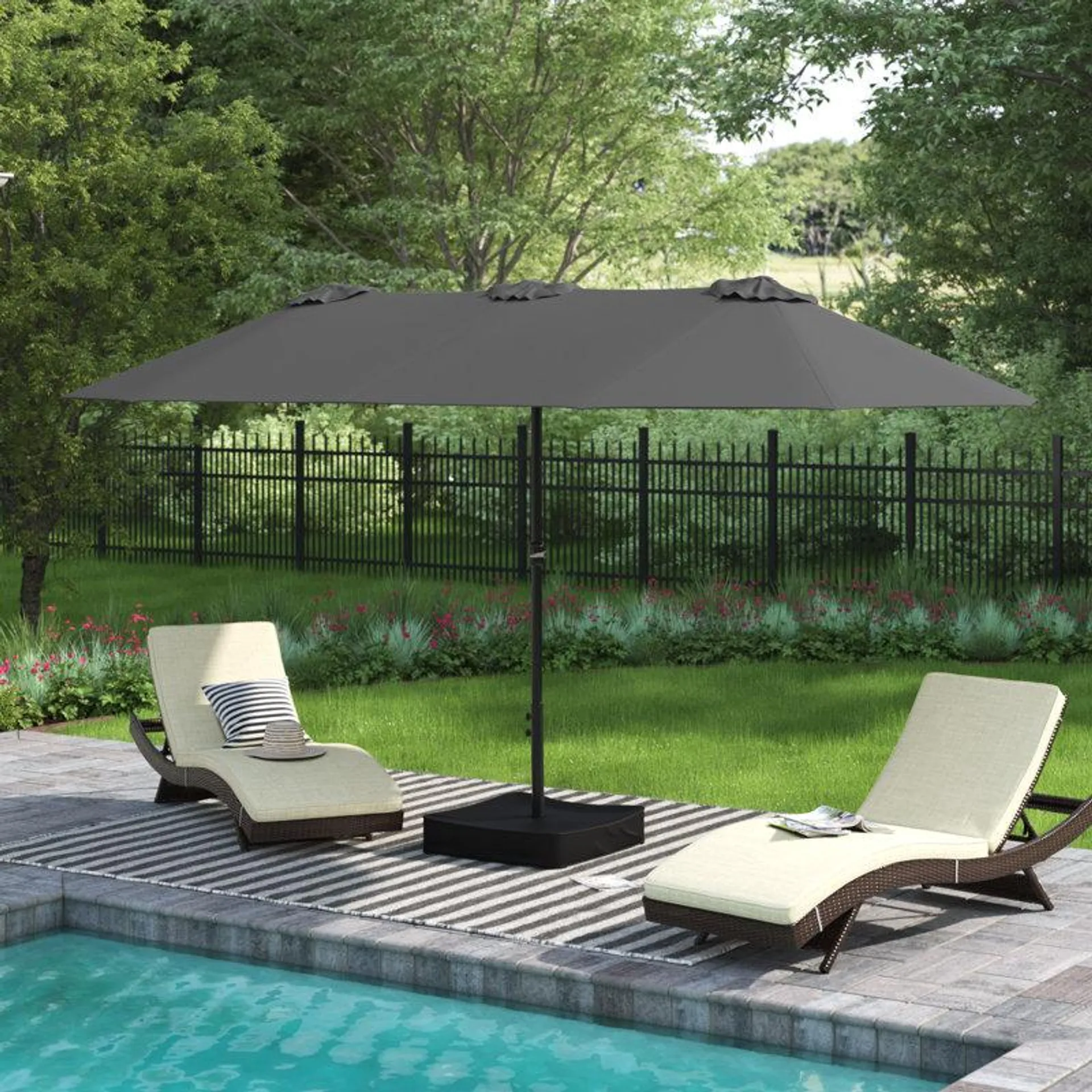 Nyasia 180" x 108" Rectangular Market Umbrella with Base